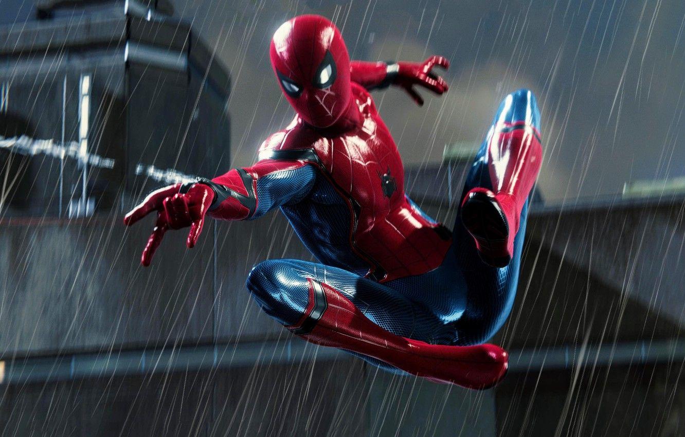 1332x850 Wallpaper Rain, Spider Man, PS Playstation 4 Pro, Marvel's Spider Man Image For Desktop, Section игры