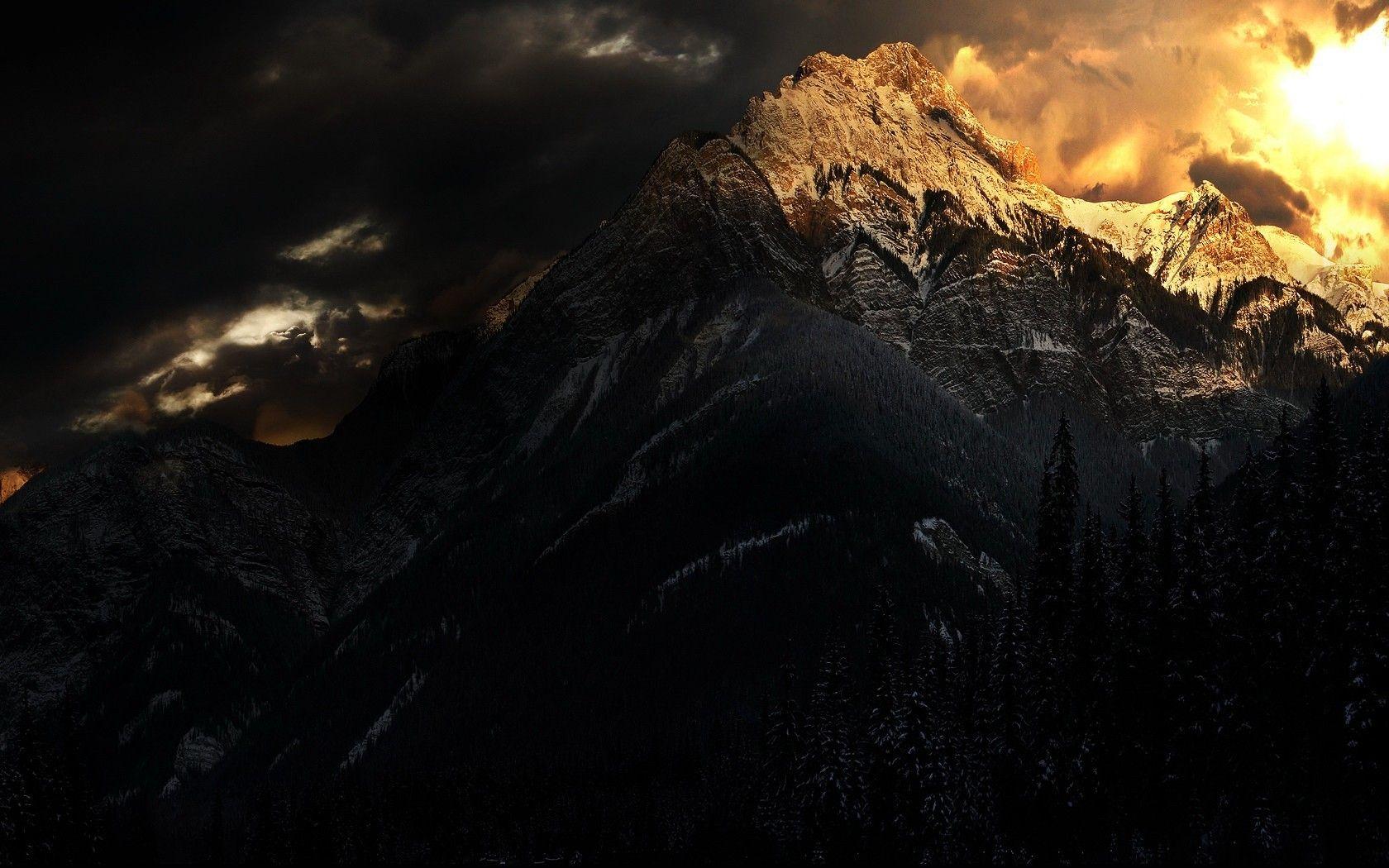 1680x1050 Darkness Dark Black Light Mountain Temnota Wallpaper For iPhone 5