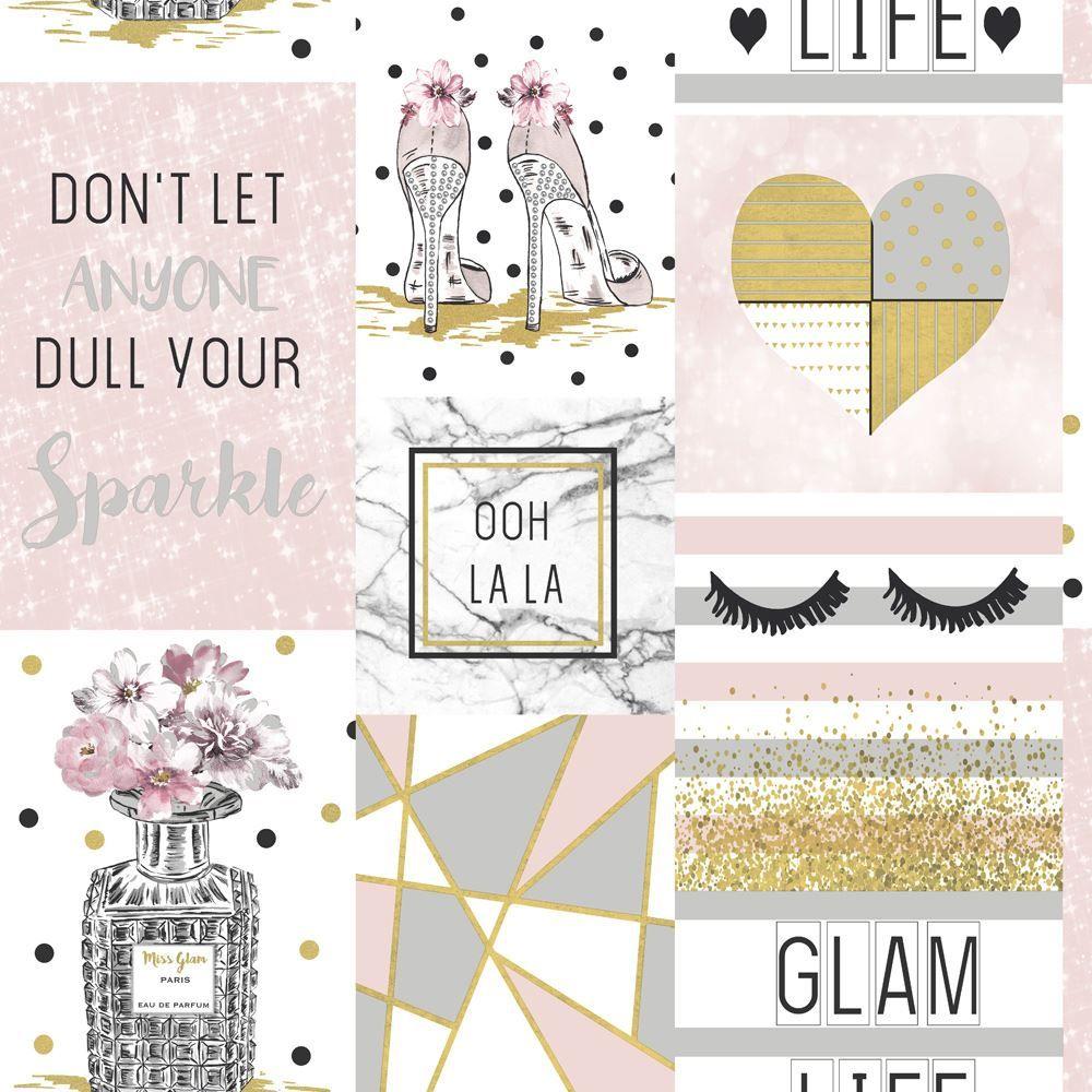 1000x1000 GLAM LIFE COLLAGE WALLPAPER PINK 699402 GLITTER NEW