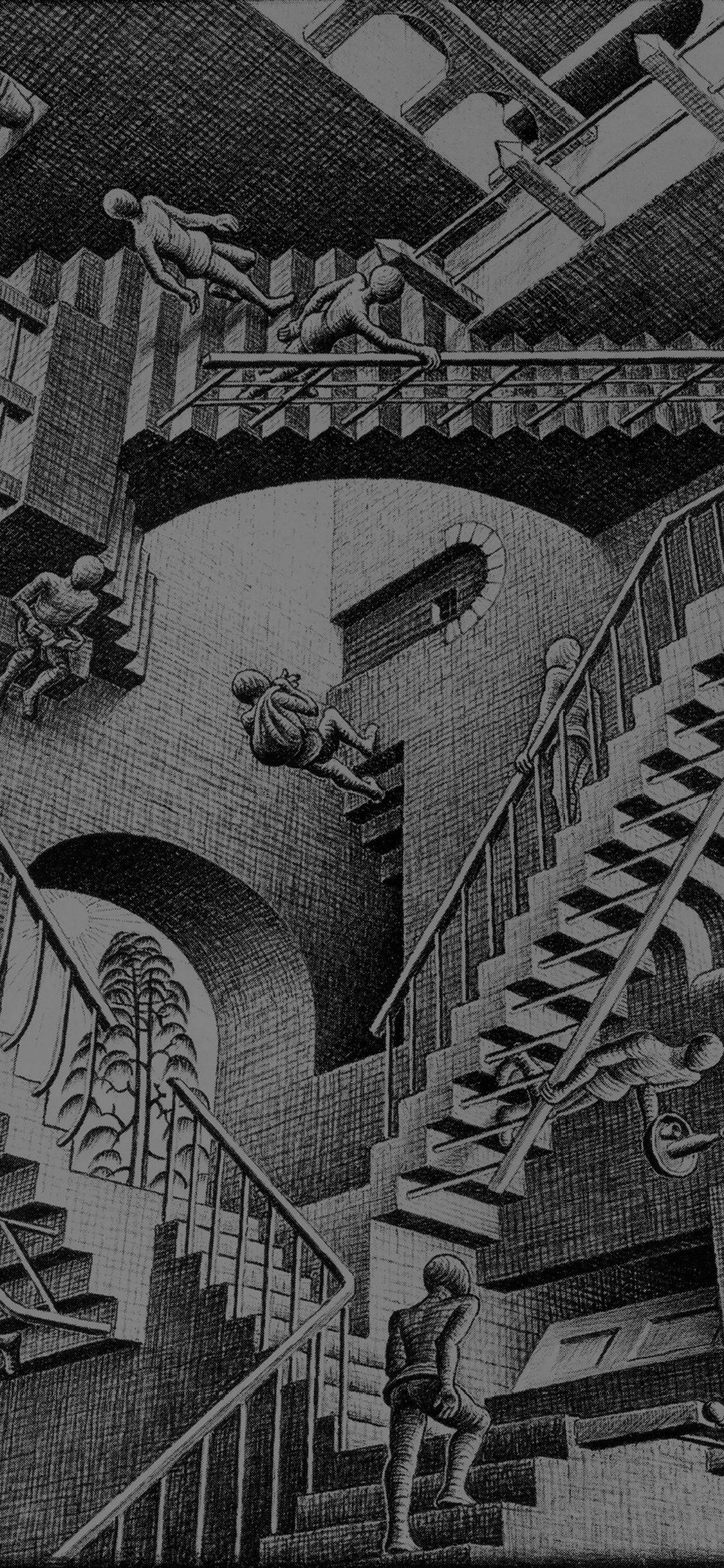1125x2436 iPhone wallpaper. escher art drawing illust