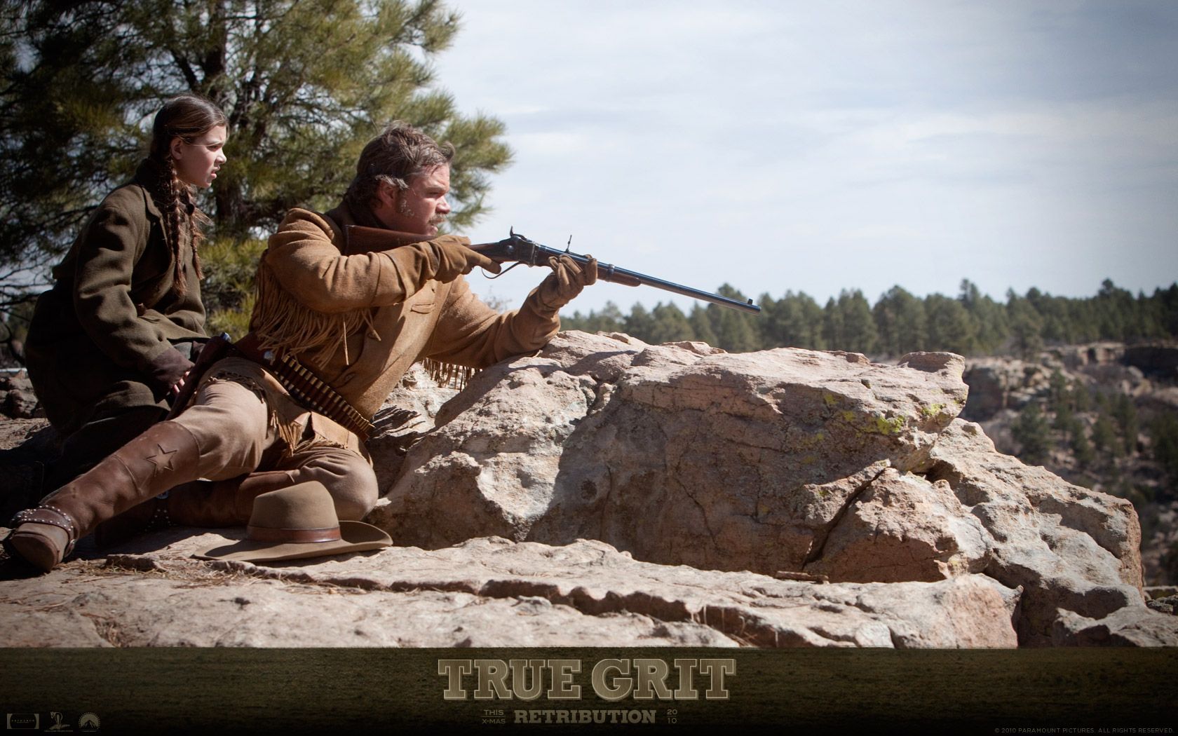 1680x1050 True Grit HD Wallpaper: Hailee Steinfeld & Matt Damon in Action