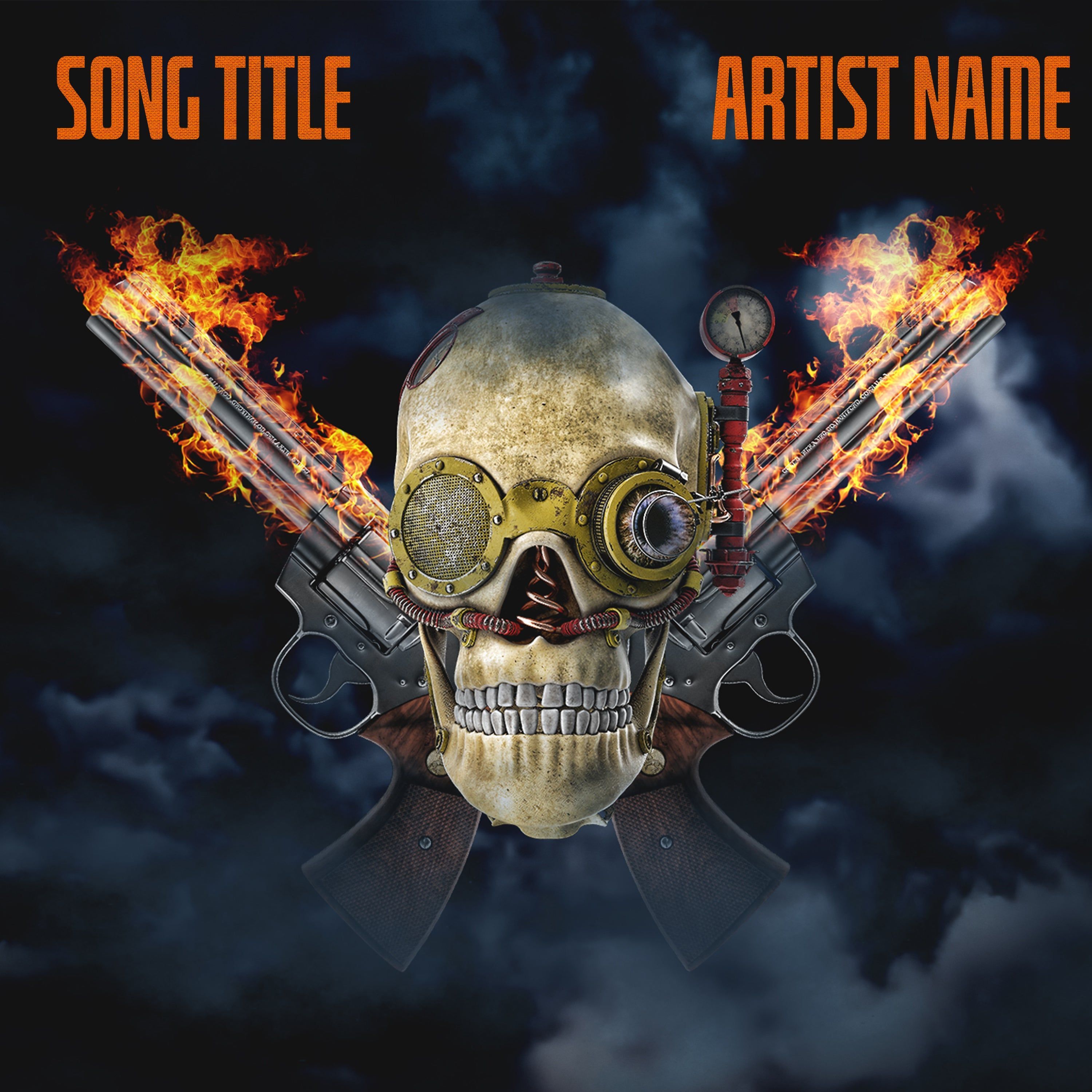 3000x3000 FIRE GUNS & SKULLS Cover Art For Music