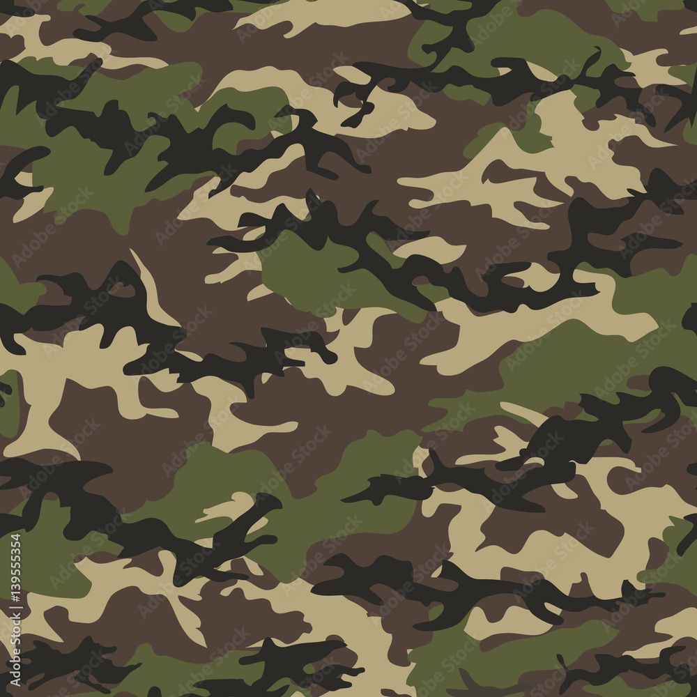 1000x1000 Camouflage Seamless Woodland Pattern Background. Military Camouflage Pattern. Fashionable Camouflage Textile. Military Print. Seamless Vector Wallpaper. Clothing Style Masking. Repeat Print. Stock Vektor