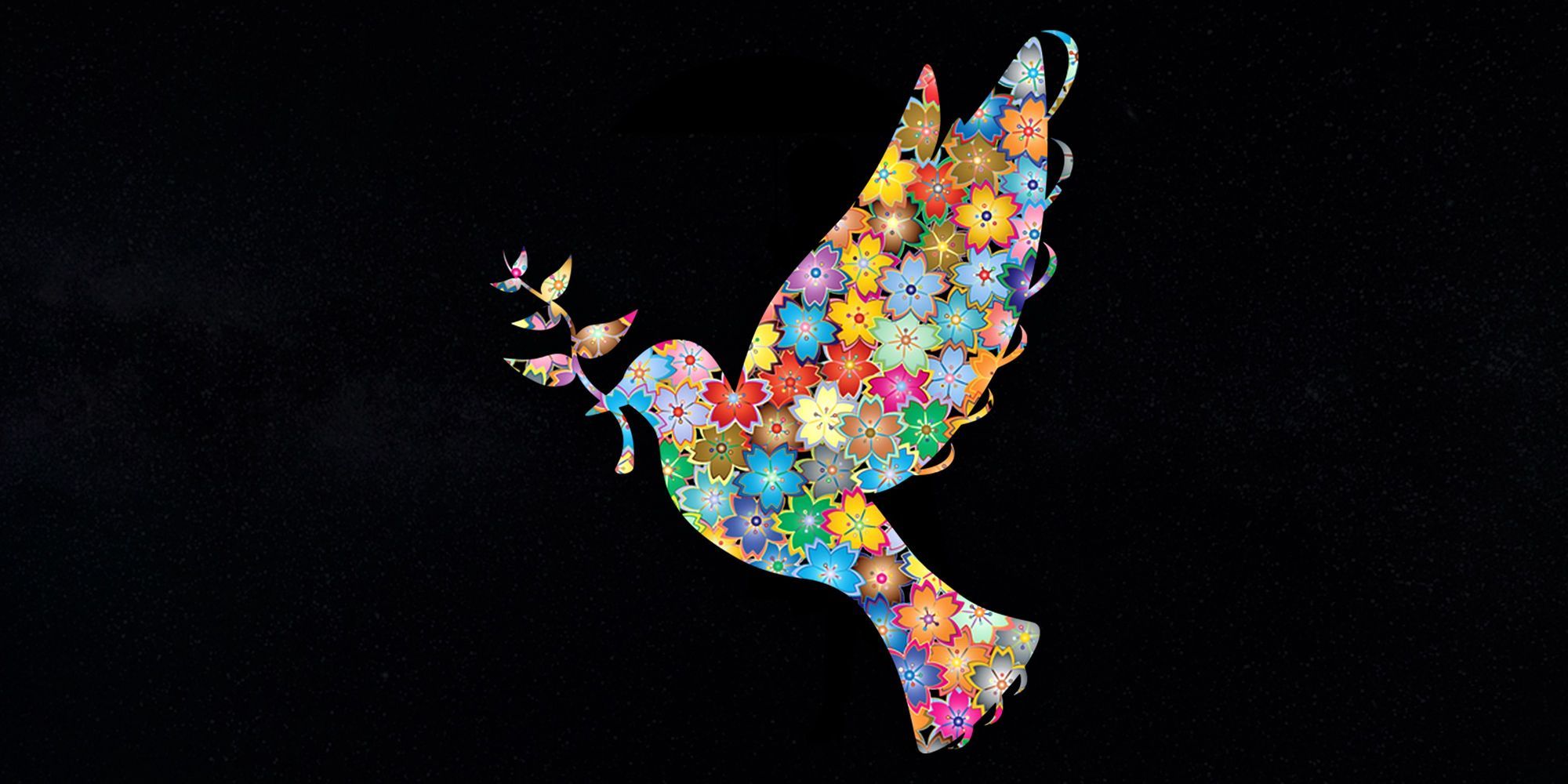 2000x1000 Download Peace Leaf Flower Colors Colorful Artistic Dove Wallpaper