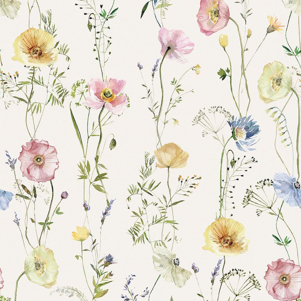 1000x1000 Sample of Delicate Stems Wallpaper in Soft Pastels on Linen