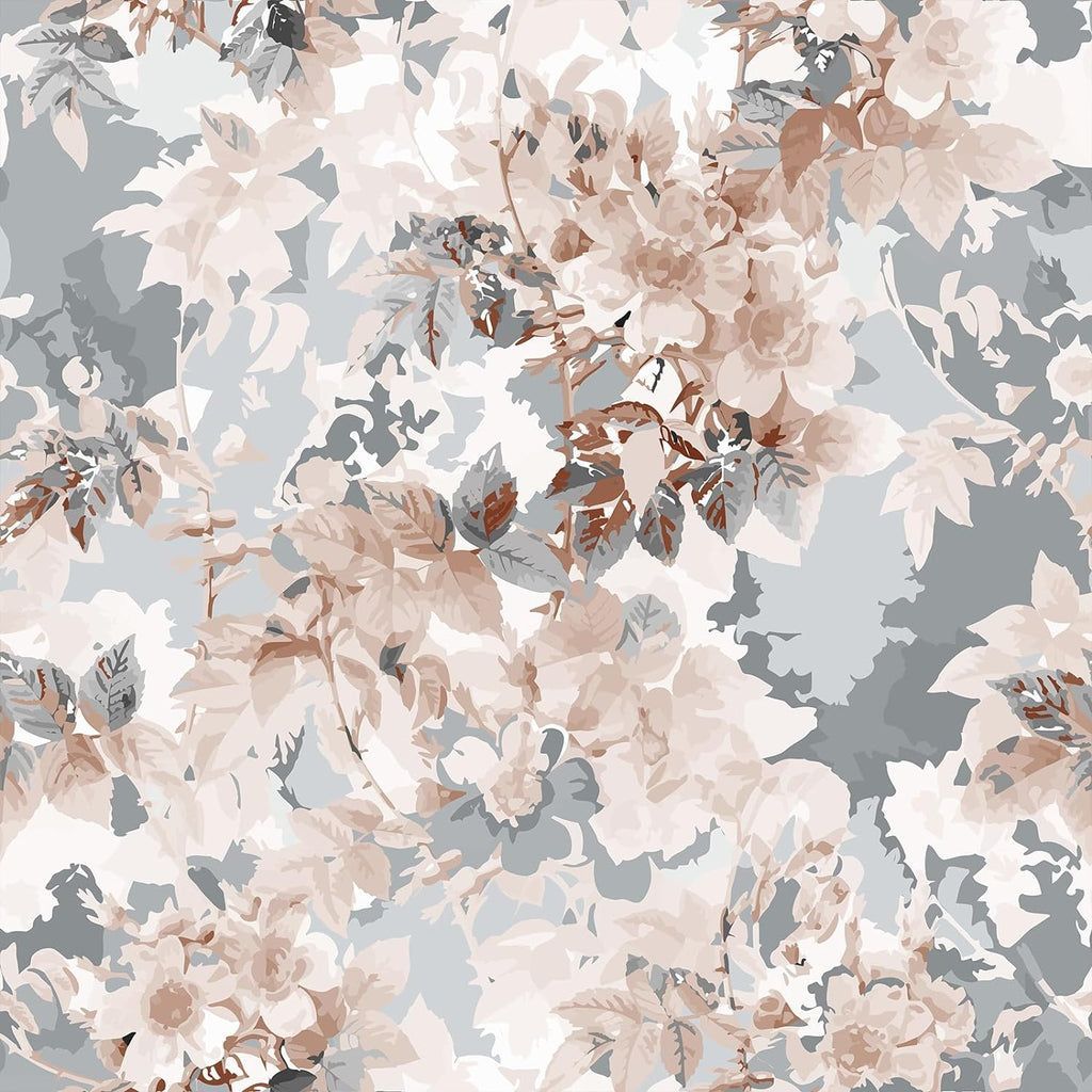 1024x1024 VEELIKE Soft Grey Pink Floral Wallpaper 17.7×118 (44.5cm×3m)