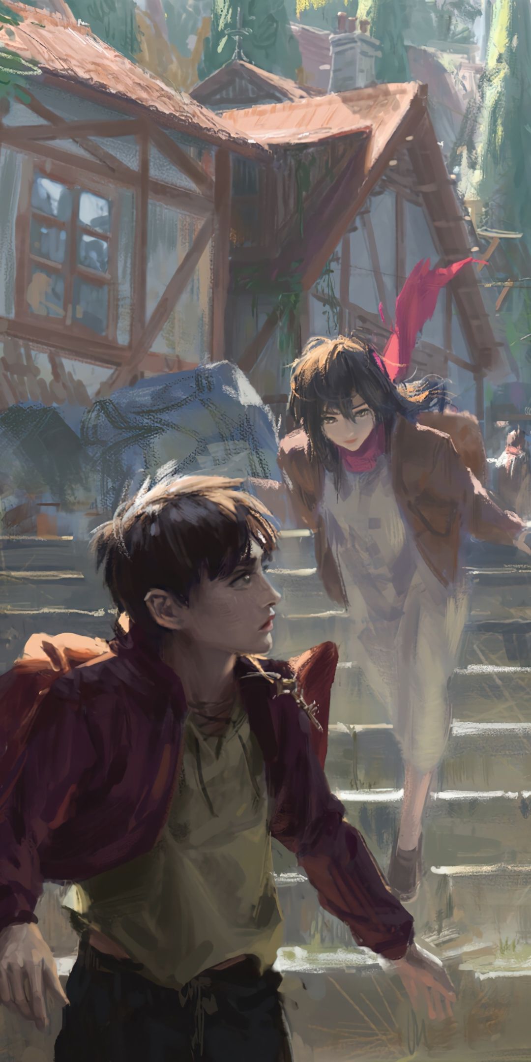 1080x2160 Phone wallpaper: Anime, Attack On Titan, Mikasa Ackerman, Eren Yeager 1181473