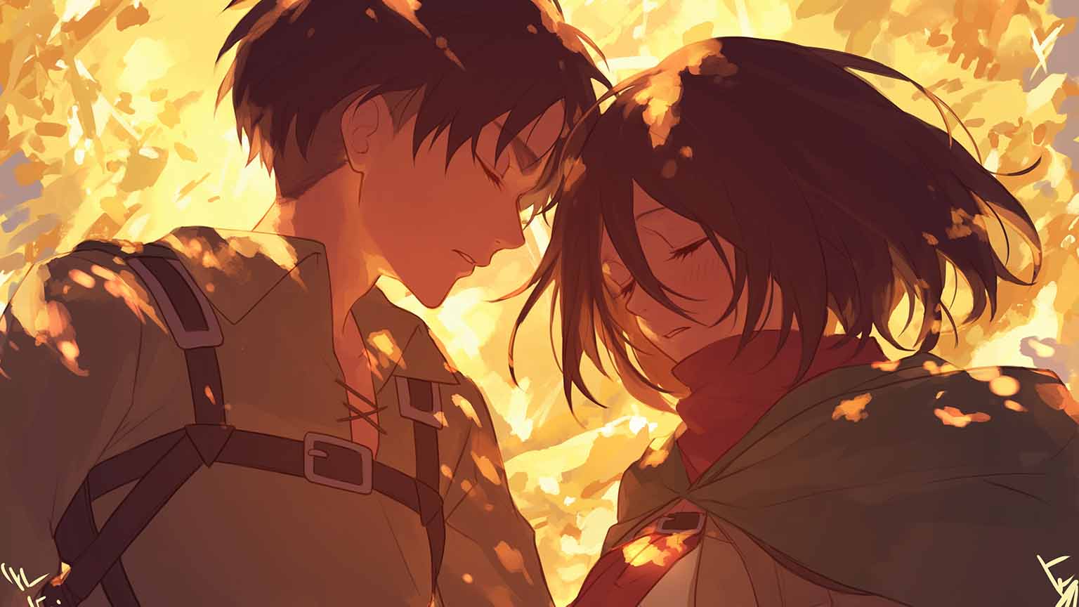 1536x864 Free Attack on Titan Eren Mikasa Close Desktop Wallpaper