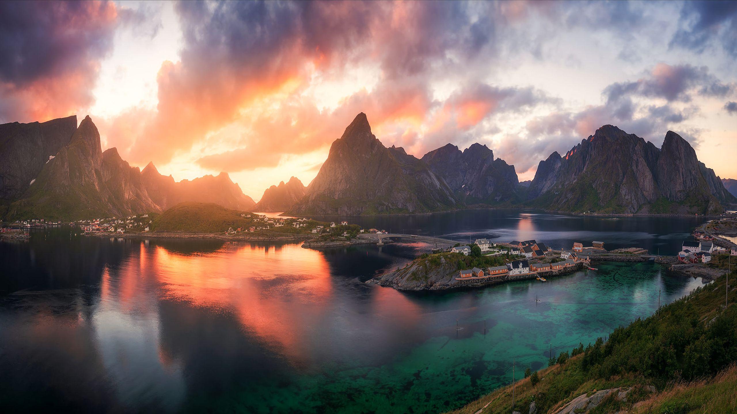 2560x1440 Mountains Reflection Sunlight, HD Nature, 4k Wallpaper, Image