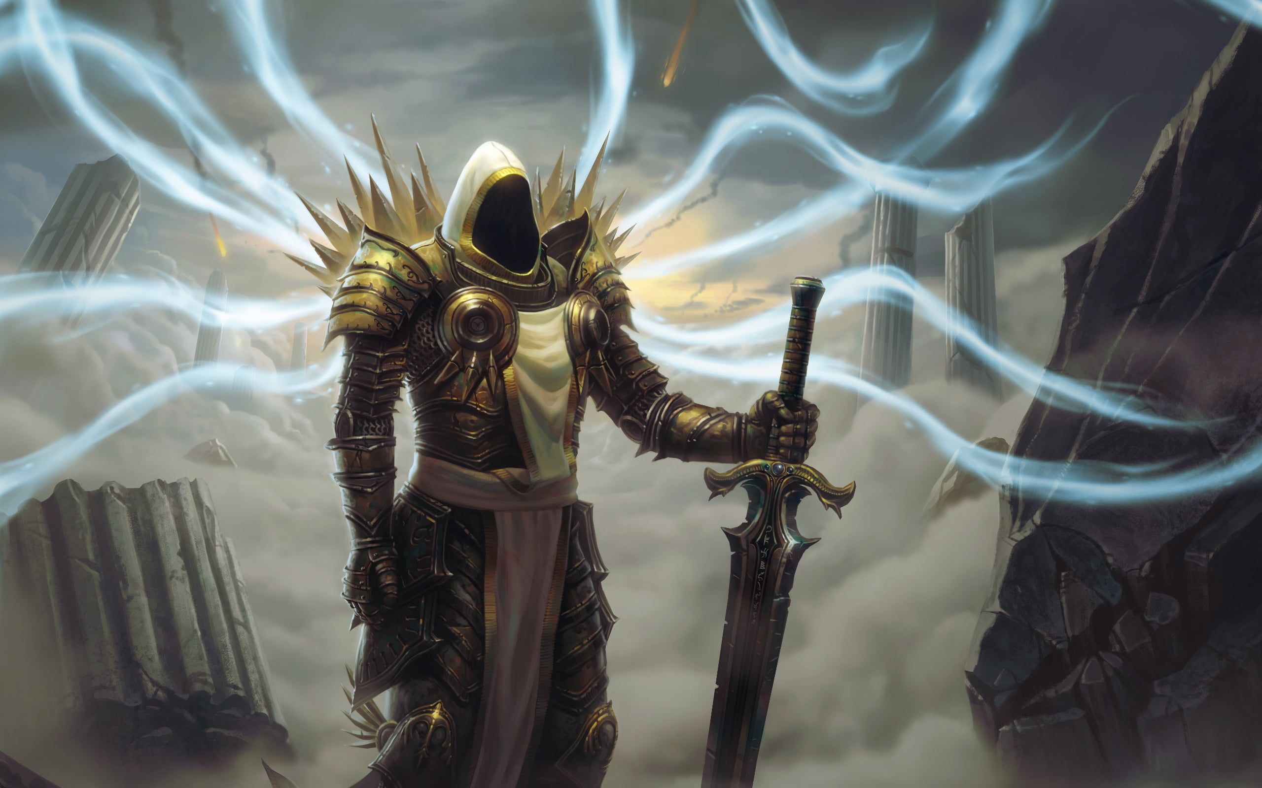 2560x1600 Man with sword anime character, video games, Diablo III, Tyrael, Diablo HD wallpaper
