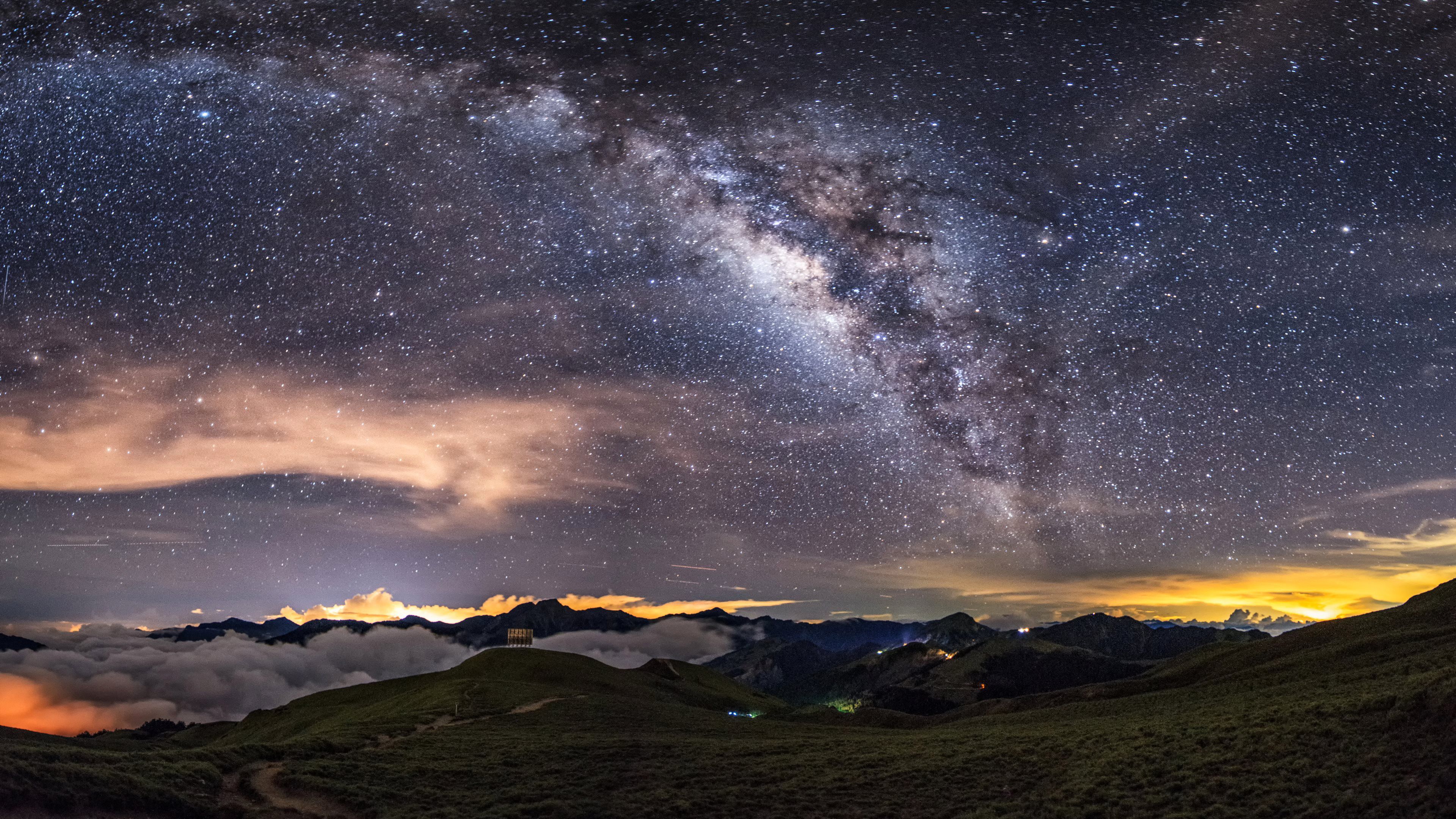 3840x2160 Bright Stars in the Sky over the Hills image Domain photo