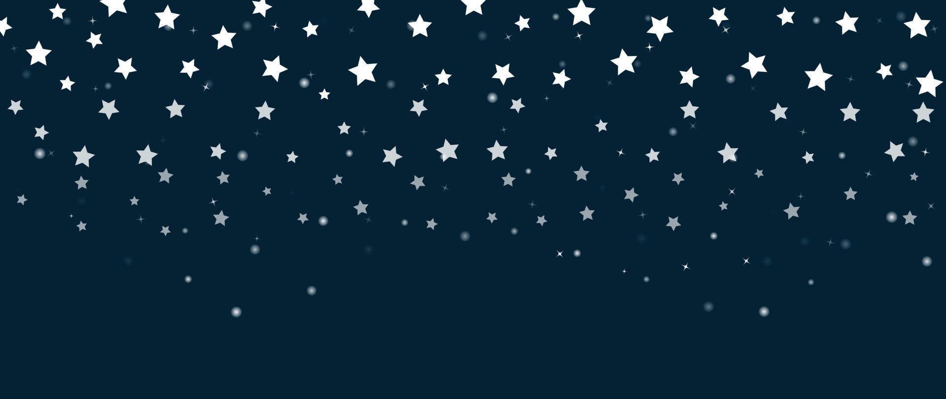 1920x810 Elegant winter star background vector illustration. Luxury decorative bright star night sky on bokeh dark blue background. Design suitable for invitation card, greeting, wallpaper, poster, banner