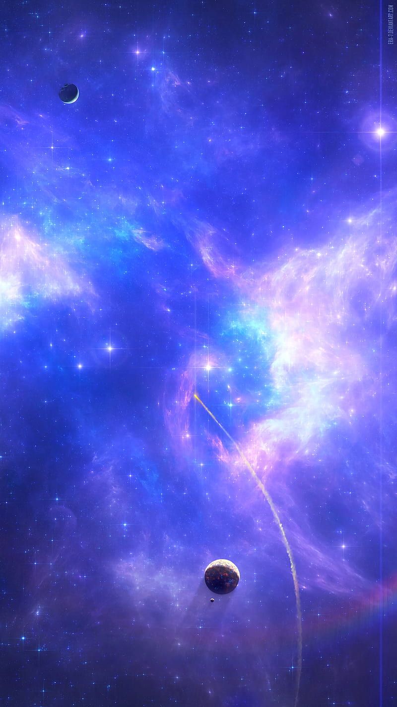 800x1422 Blue Universe, shining, bright, stars, planets, nebula, open space, space, HD phone wallpaper