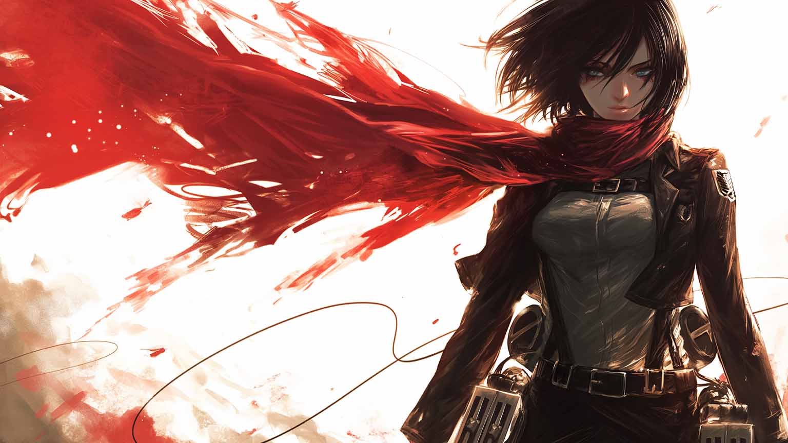 1536x864 Attack on Titan Mikasa Red Scarf Flowing Desktop Wallpaper 4K