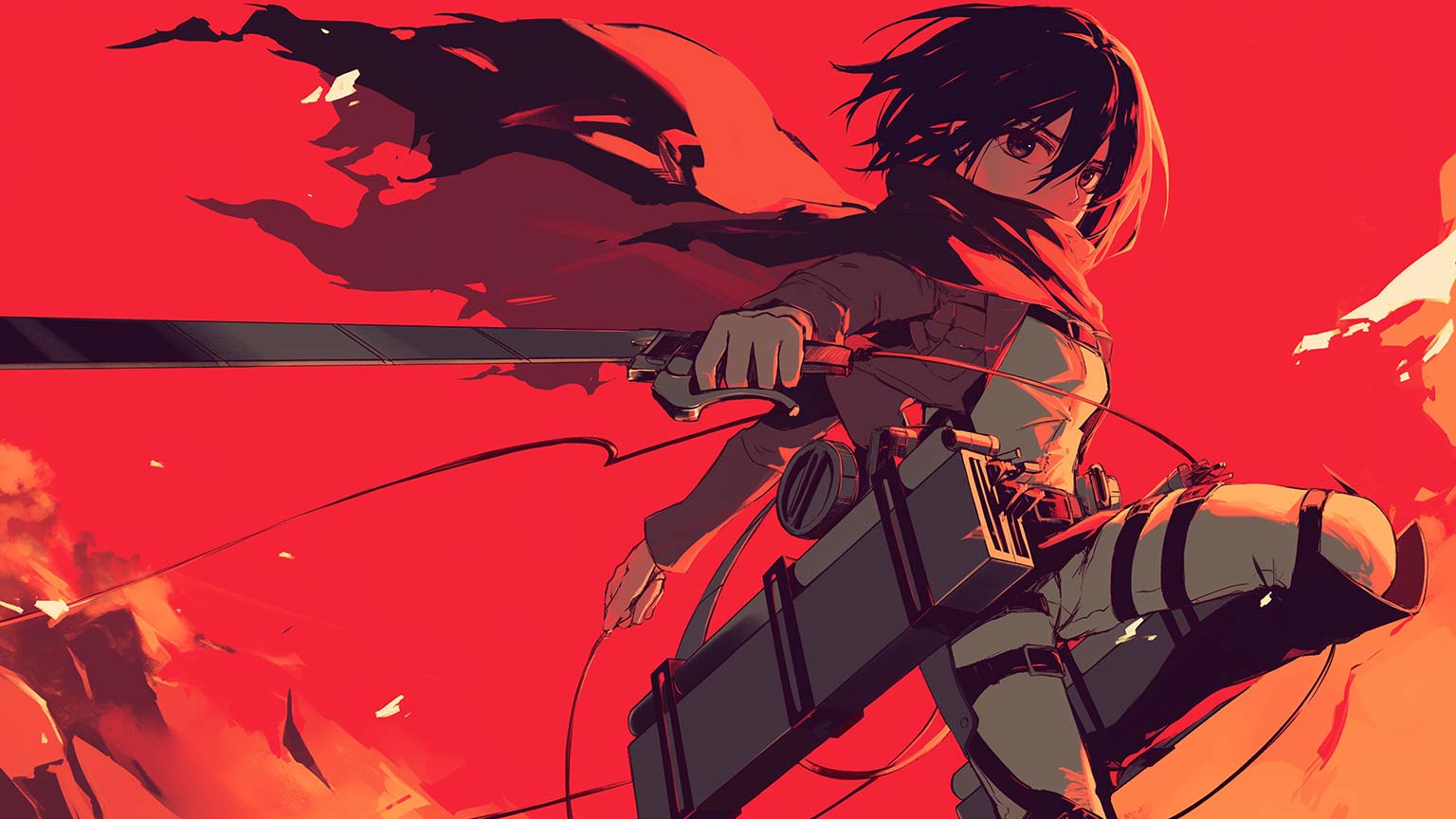 1536x864 Attack on Titan Mikasa Red Desktop Wallpaper Wallpaper 4K