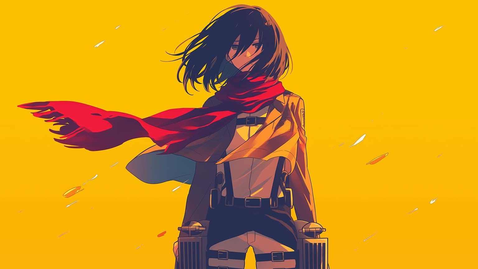 1536x864 Mikasa Ackerman Yellow AOT Desktop Wallpaper