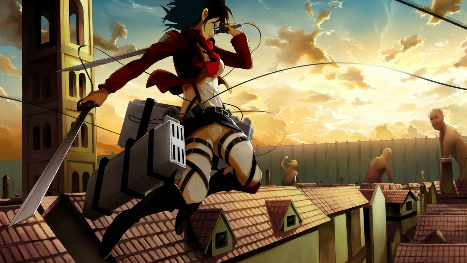 1920x1080 Mikasa Ackerman on Titan HD Wallpaper