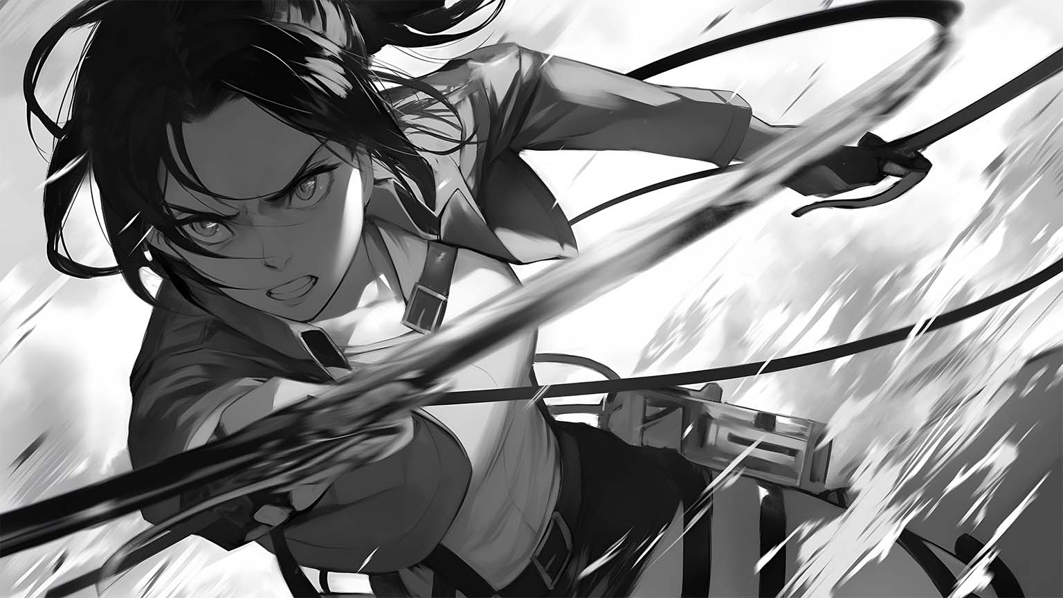 1536x864 Attack On Titan Mikasa B & W Manga Desktop Wallpaper