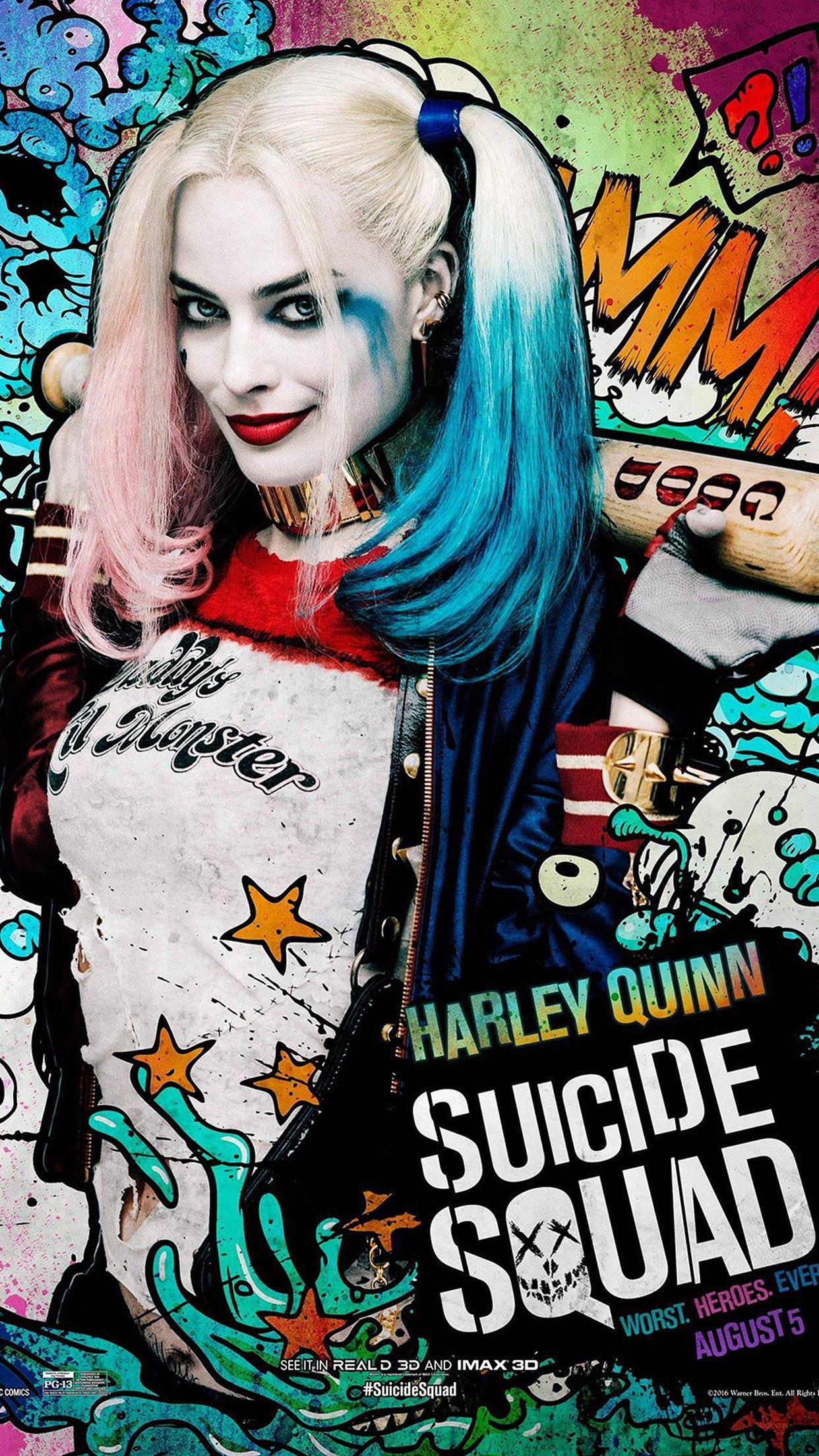 1242x2208 Áp phích nghệ thuật phim Suicide Squad Minh họa cho Joker Haley Quinn