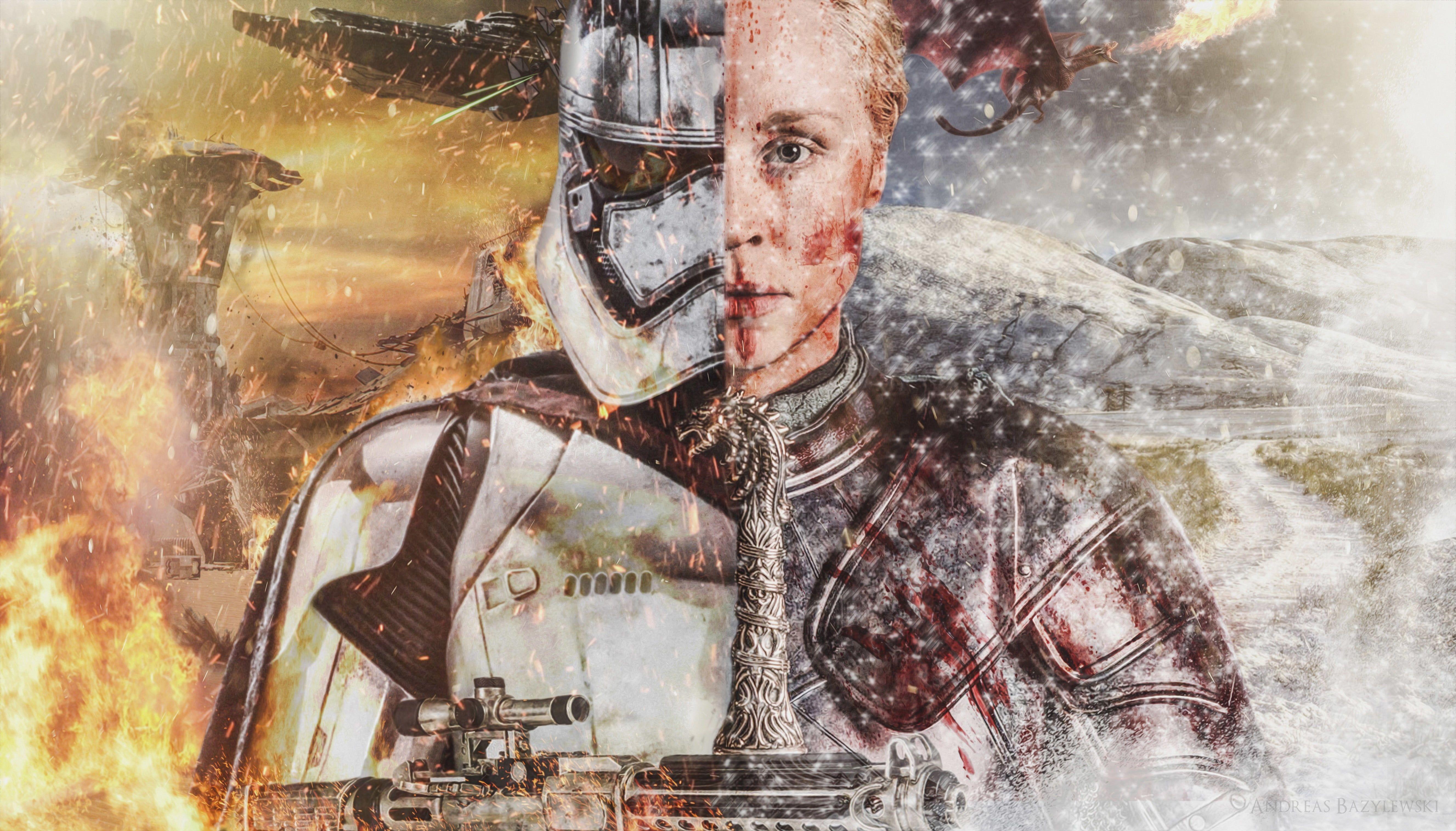 5309x3031 Star Wars character wallpaper, Game of Thrones, dragon, Star Wars: The Force Awakens, Captain Phasma HD wallpaper