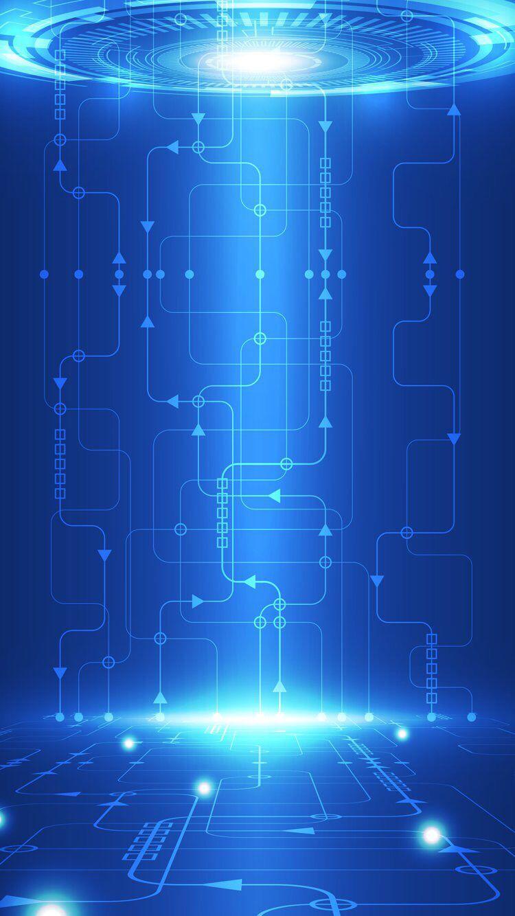 750x1334 Art & Line Circuit Design Wallpaper in Blue Background #art #line