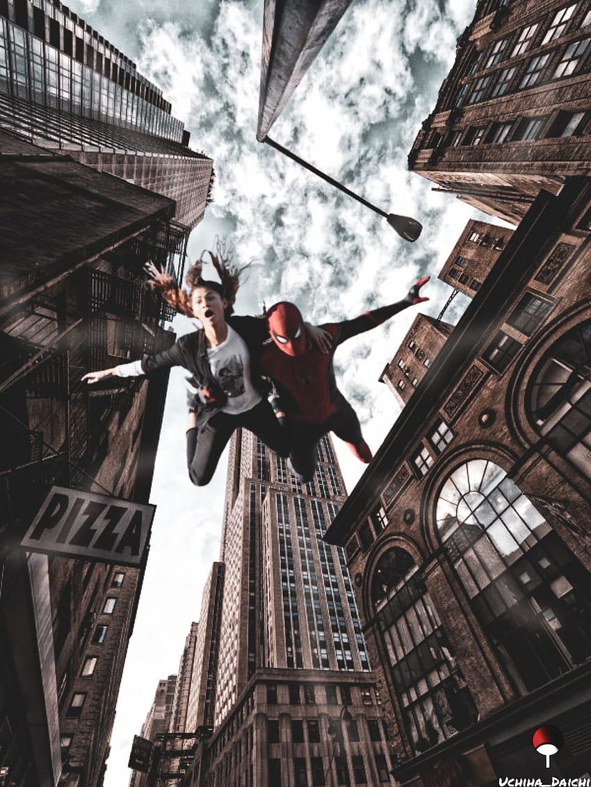 850x1133 Spiderman and Zendaya, sky, street stunts HD phone wallpaper