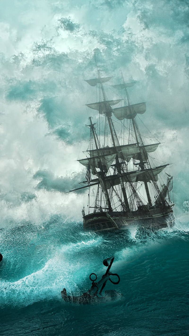 800x1422 Ship waves, pirate, ocean, pirates, boat, sailing, fishing, HD phone wallpaper