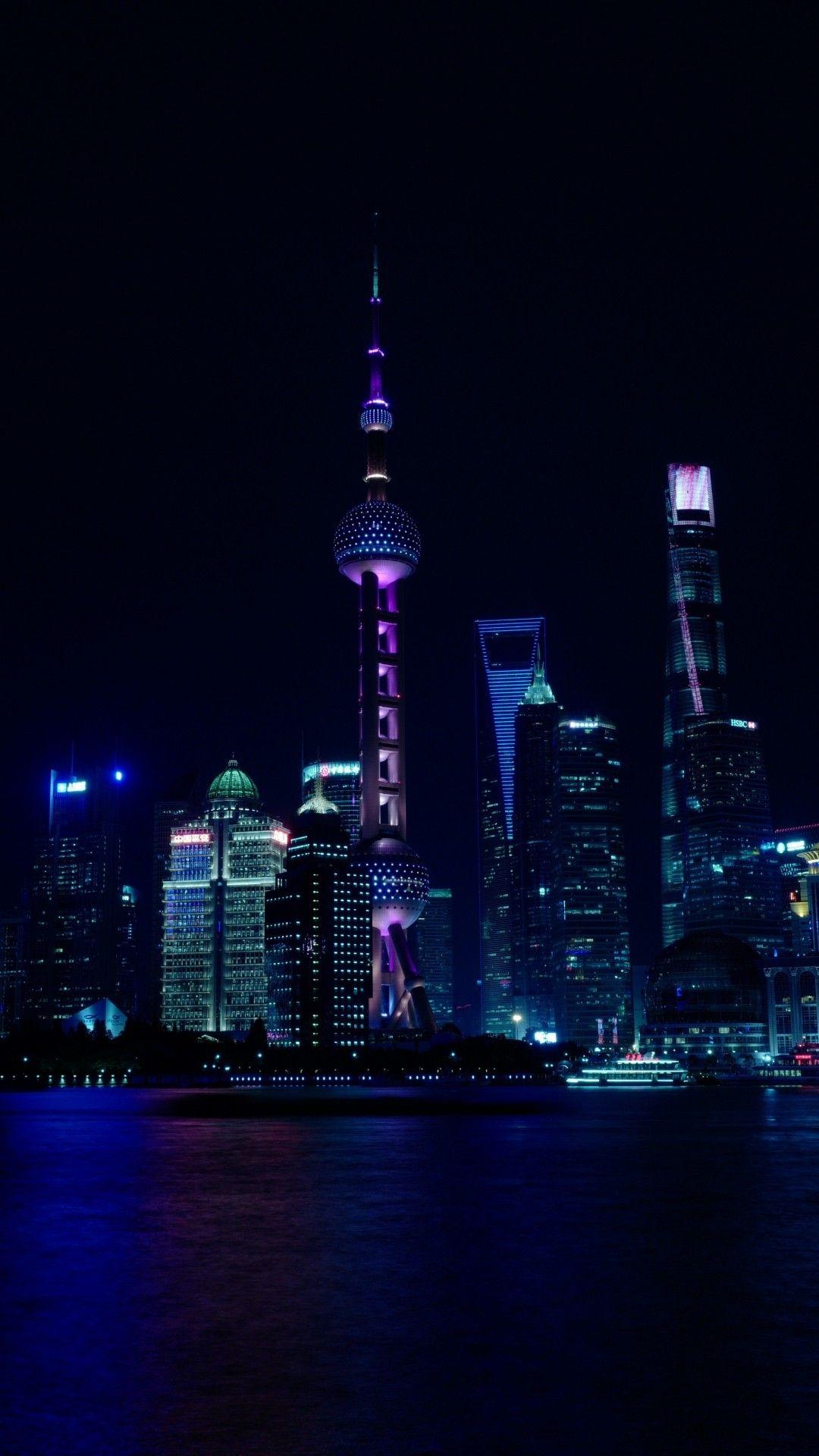 1080x1920 Download 1080x1920 China, Shanghai, Night, Skyscrapers, Skyline