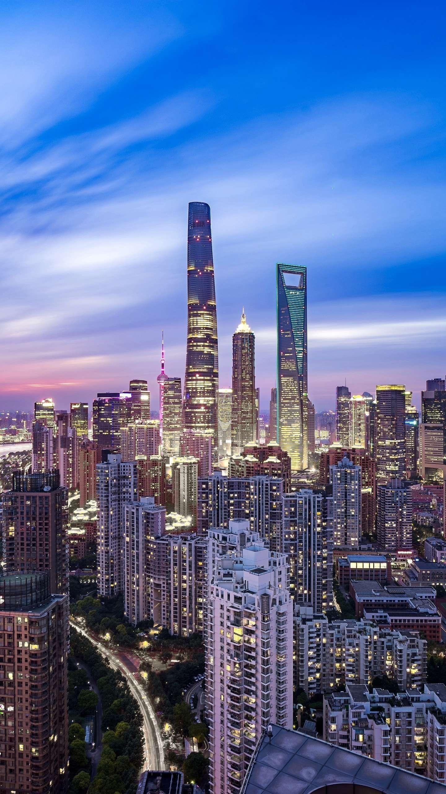 1440x2560 Shanghai Tower, Jin Mao and World Finance Centre, Pudong, Shanghai. The densest trio of structures on the. Shanghai skyline, City aesthetic, City lights
