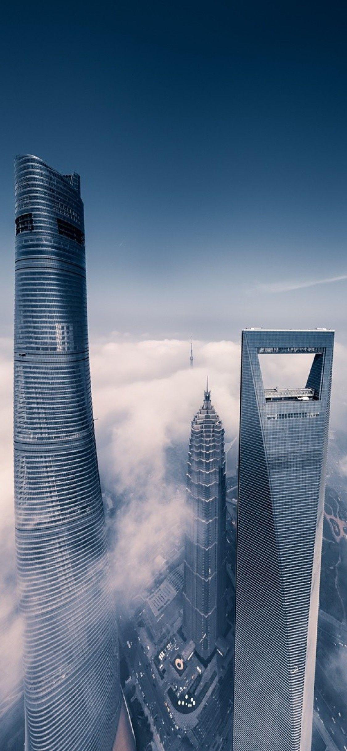 1125x2436 Shanghai Skyscraper Fog Clouds iPhone XS, iPhone 10