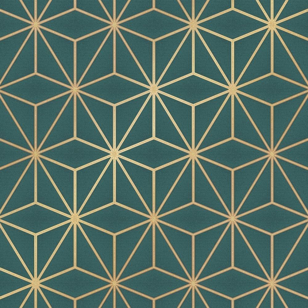 Zara Shimmer Metallic Geometric wallpaper in emerald  gold  I Love  Wallpaper