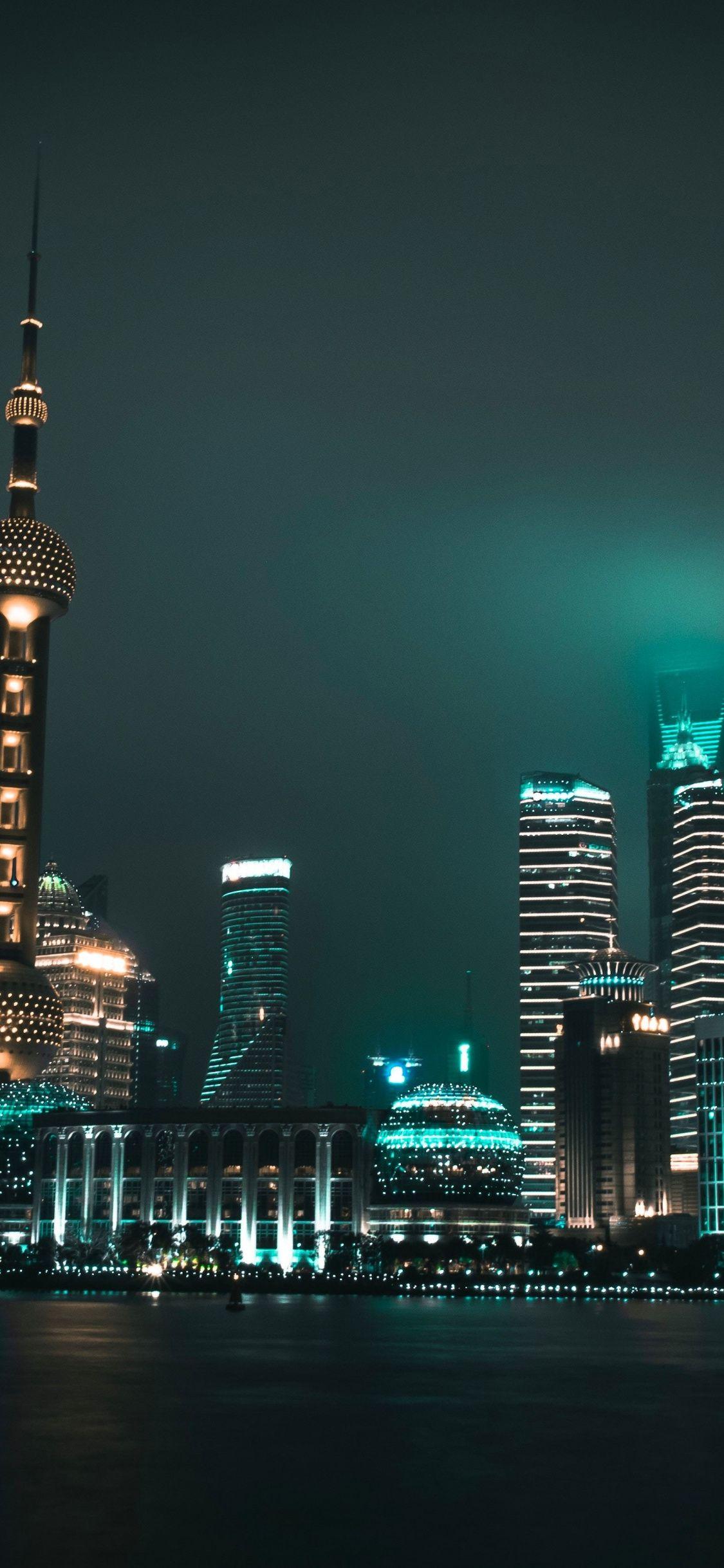 1125x2436 Download 1125x2436 wallpaper the bund, shanghai, cityscape, night