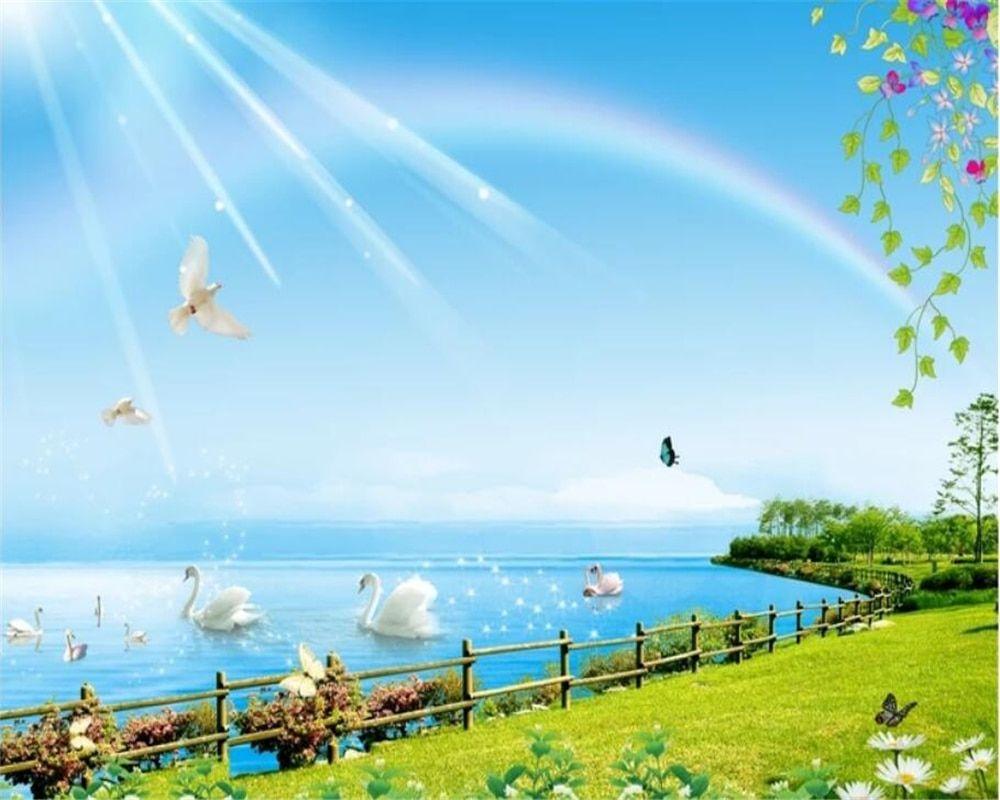 1000x800 beibehang Modern Nature scenery rainbow swan Wallpaper Background