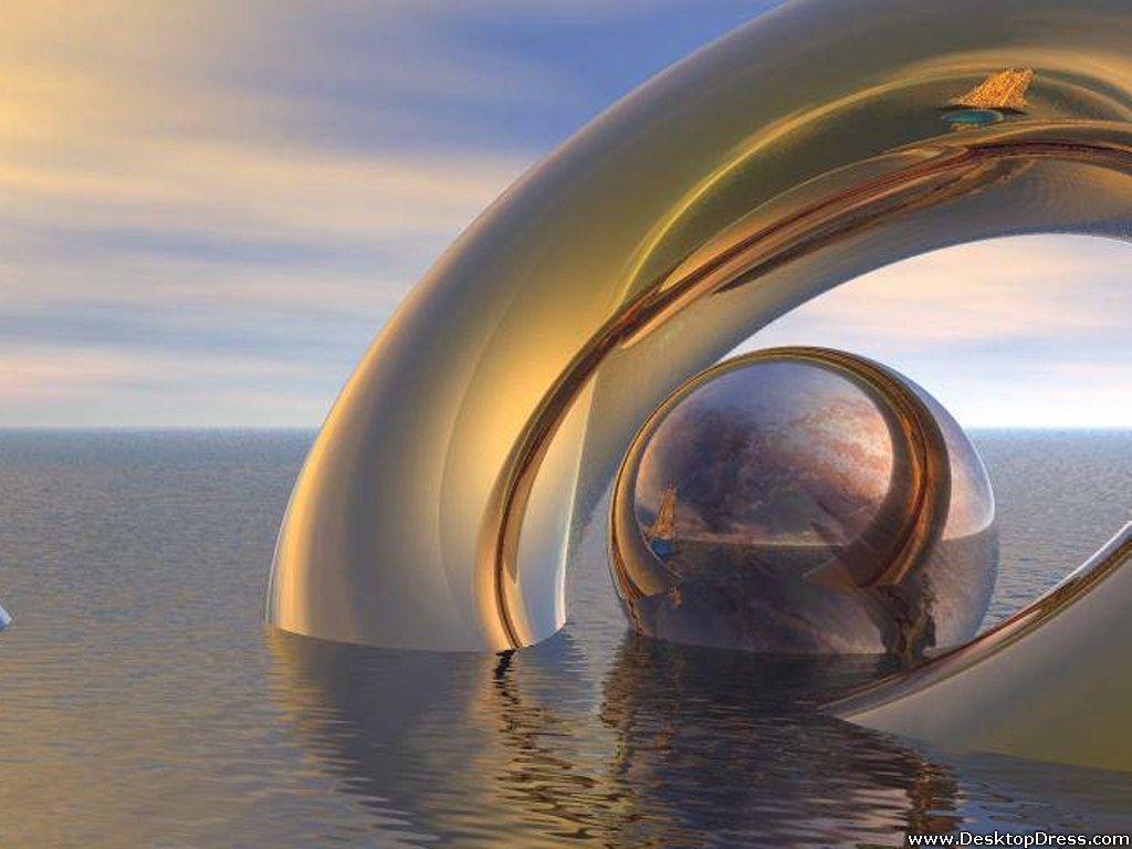 1024x768 Desktop Wallpaper 3D Background Gold Ring and Ball