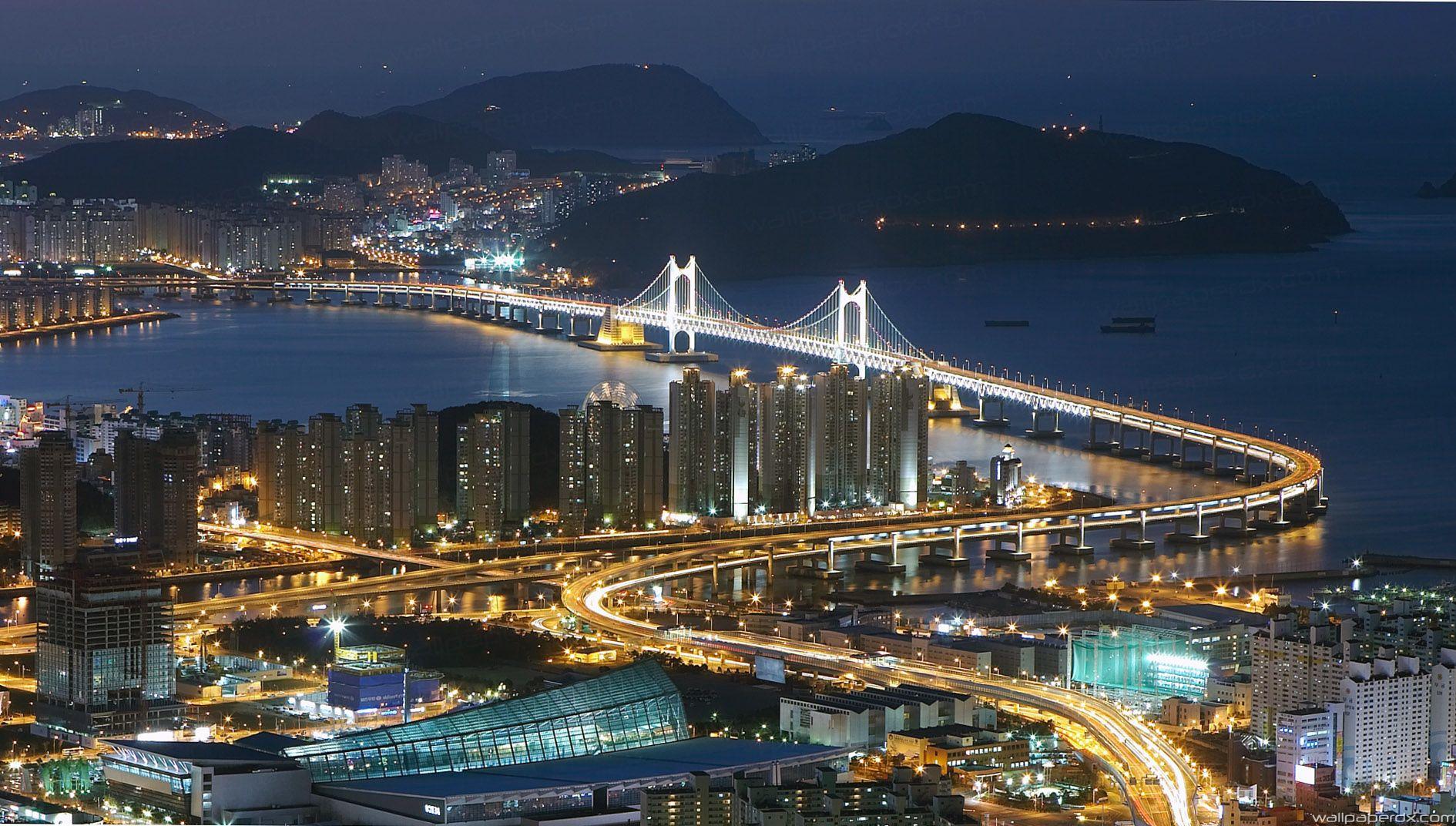 1890x1072 south korea busan top view night bridge hdr HD image wallpaper