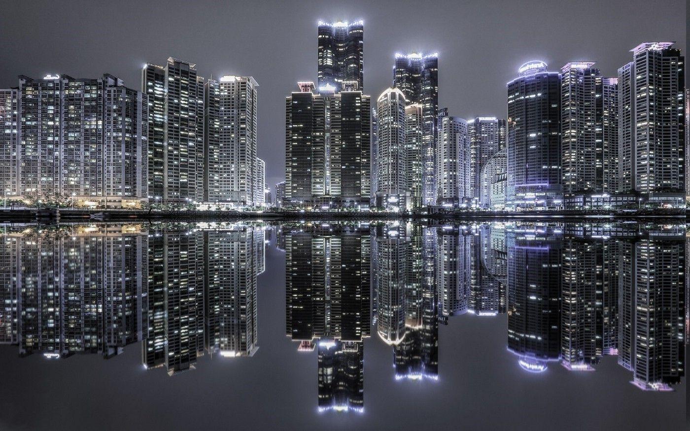 1400x875 landscape south korea skyscraper cityscape reflection urban lights
