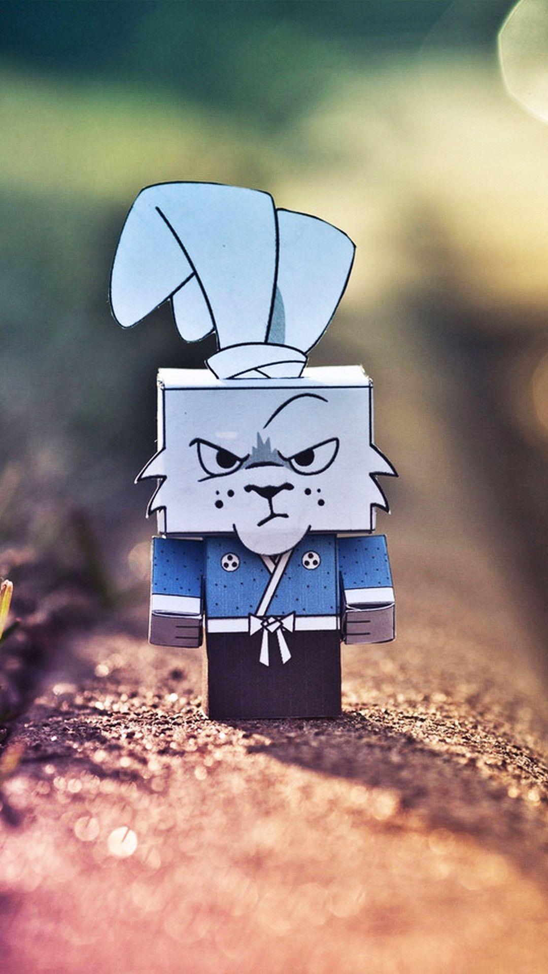 1080x1920 Cute Grumpy Cardboard Rabbit Android Wallpaper free download