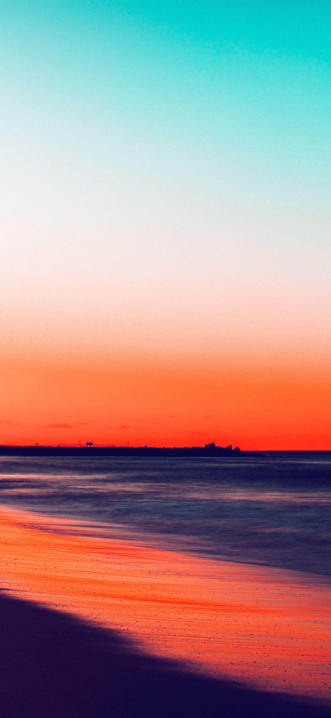 1125x2436 Sunset Beach Fall Night Sea Nature Red Wallpaper