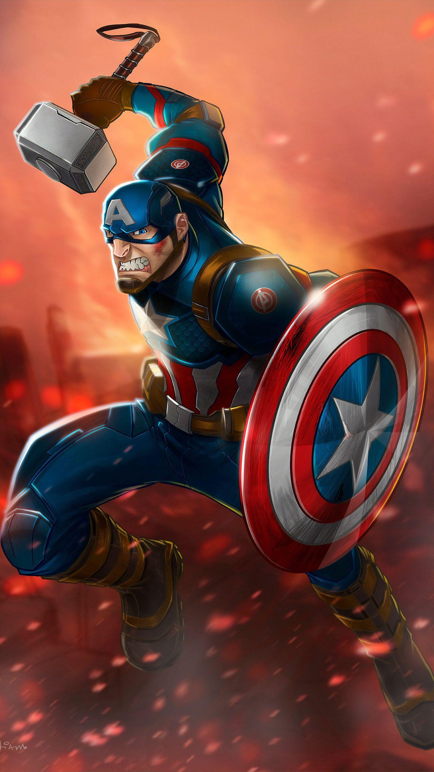 1440x2560 Captain America Mjolnir Art HD, Superheroes Wallpaper Photo