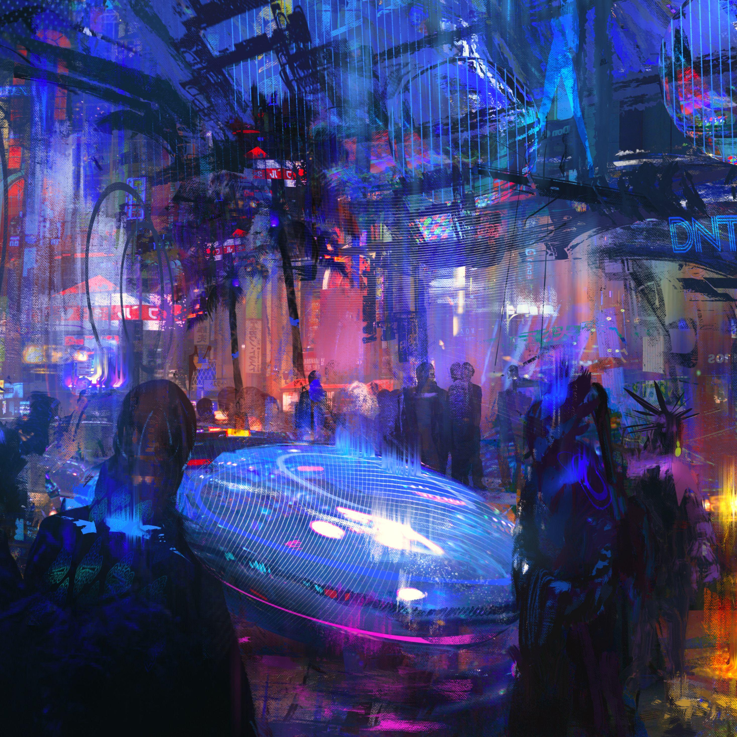 2932x2932 Busy Cyber Street 4k iPad Pro Retina Display HD 4k