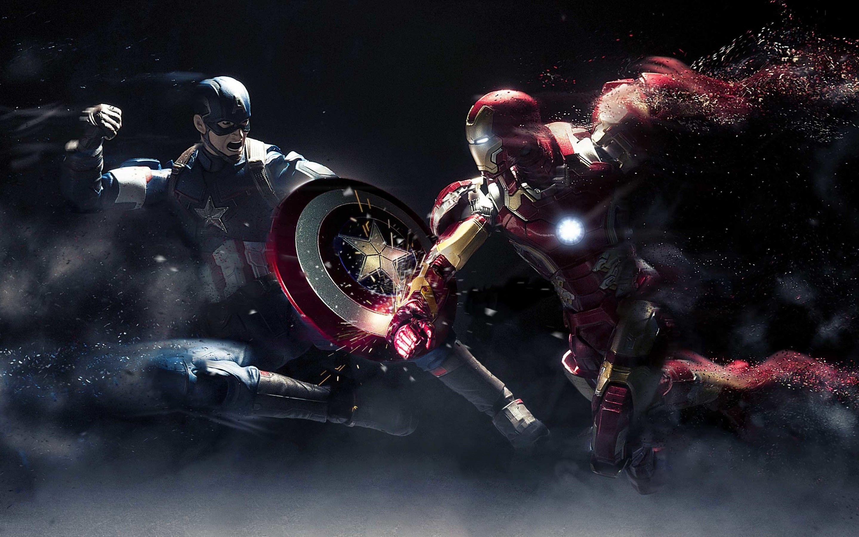 2880x1800 Wallpaper Captain America, Iron Man, Fight, Fan art, HD, Movies