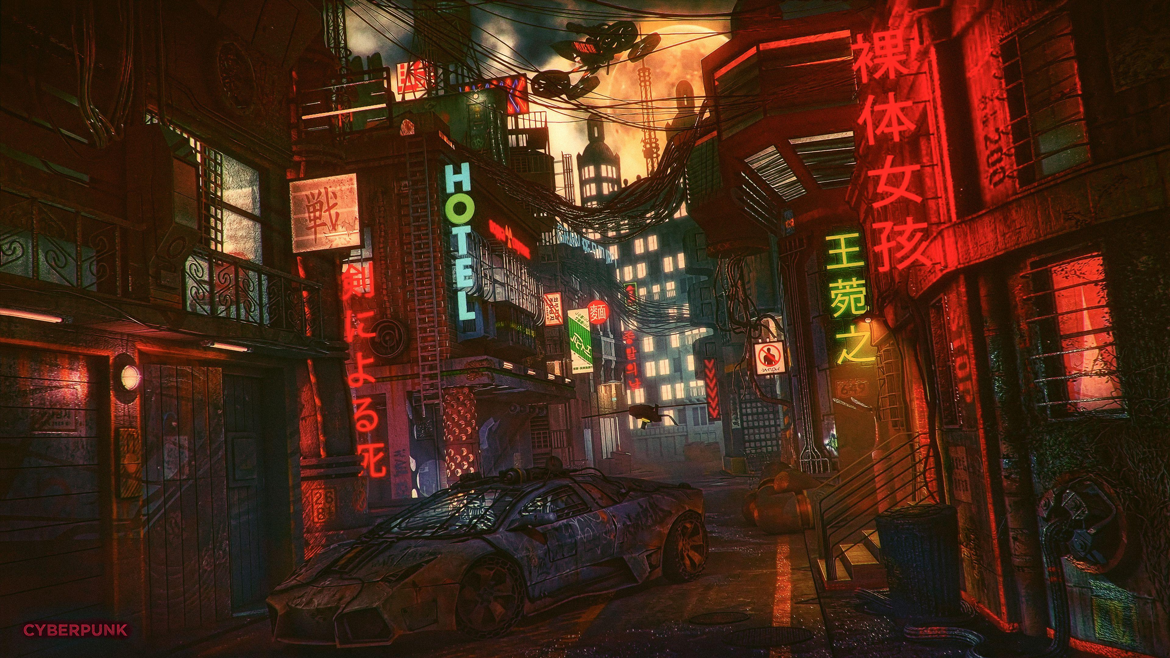 3840x2160 Futuristic Cyber City Lamborghini Night 4k iPad Air HD