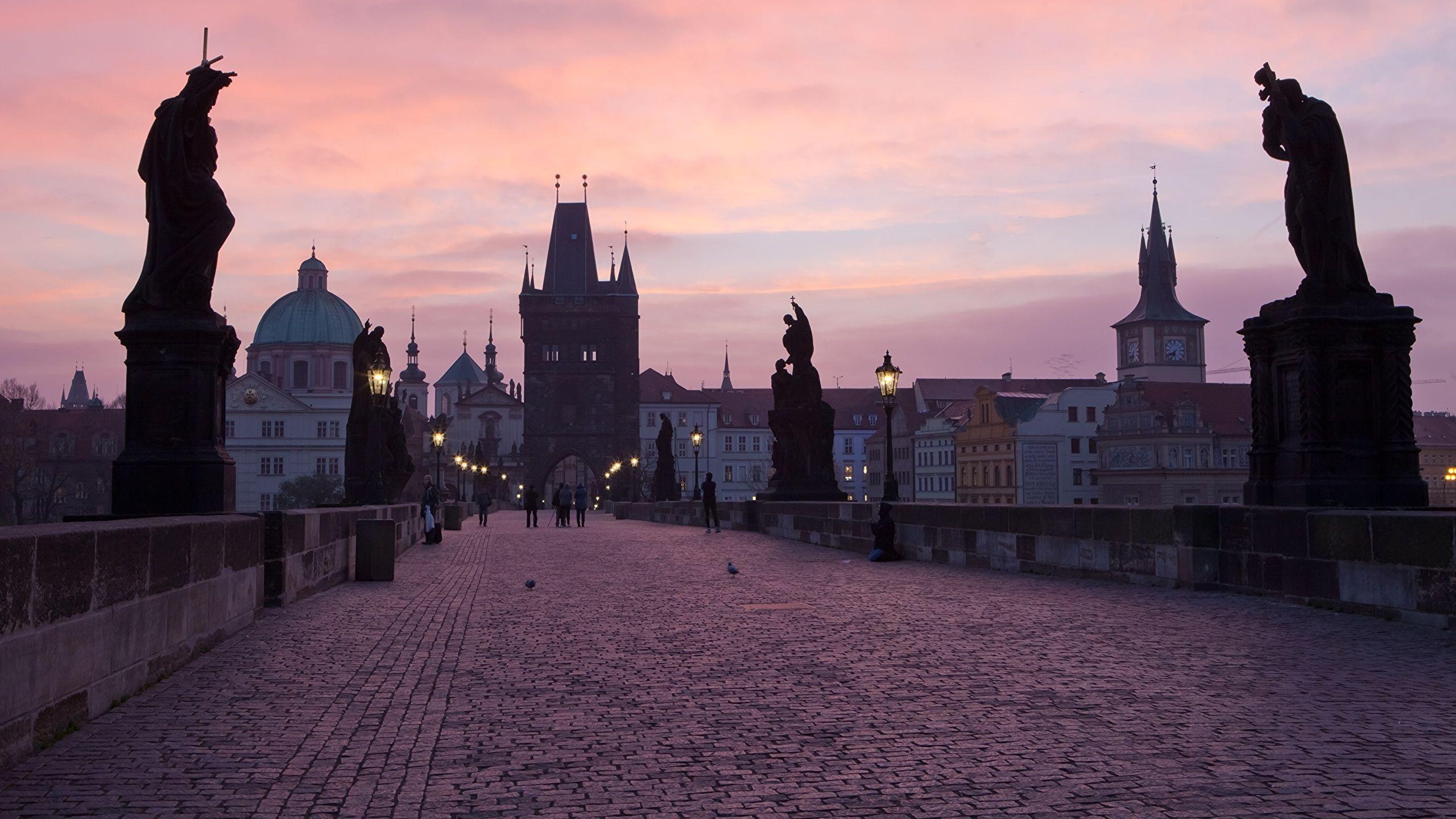 2560x1440 Picture Cities Prague Czech Republic Bridges Evening 2560x1440