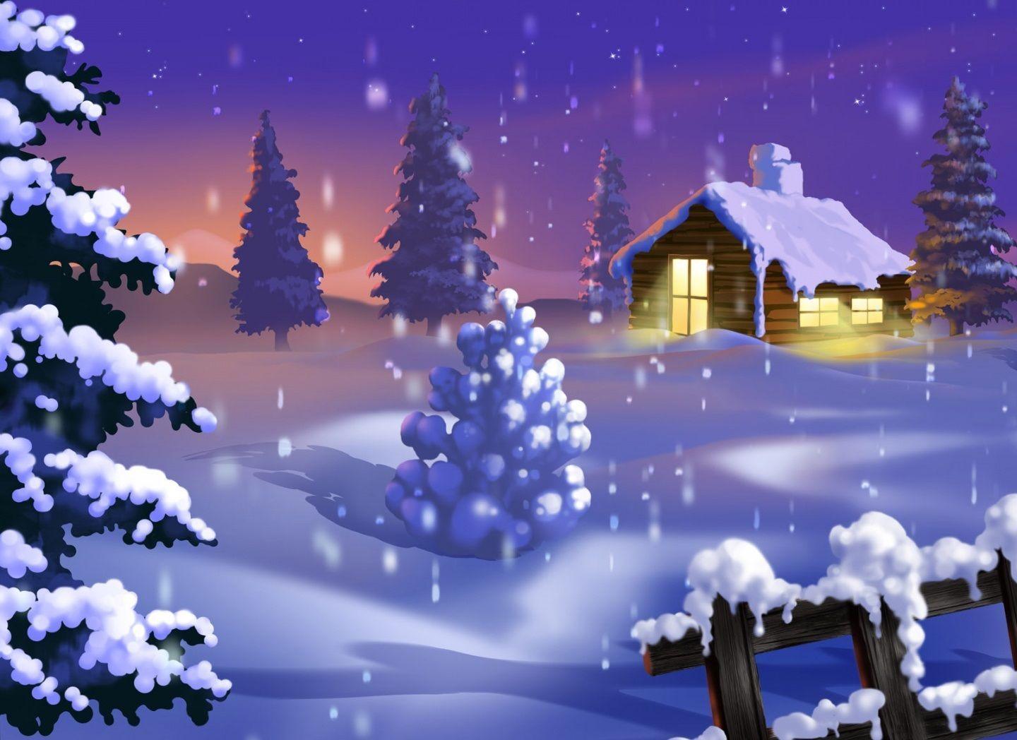 1440x1048 watercolor Christmas scenes. Wallpaper : Classic Winter Scene