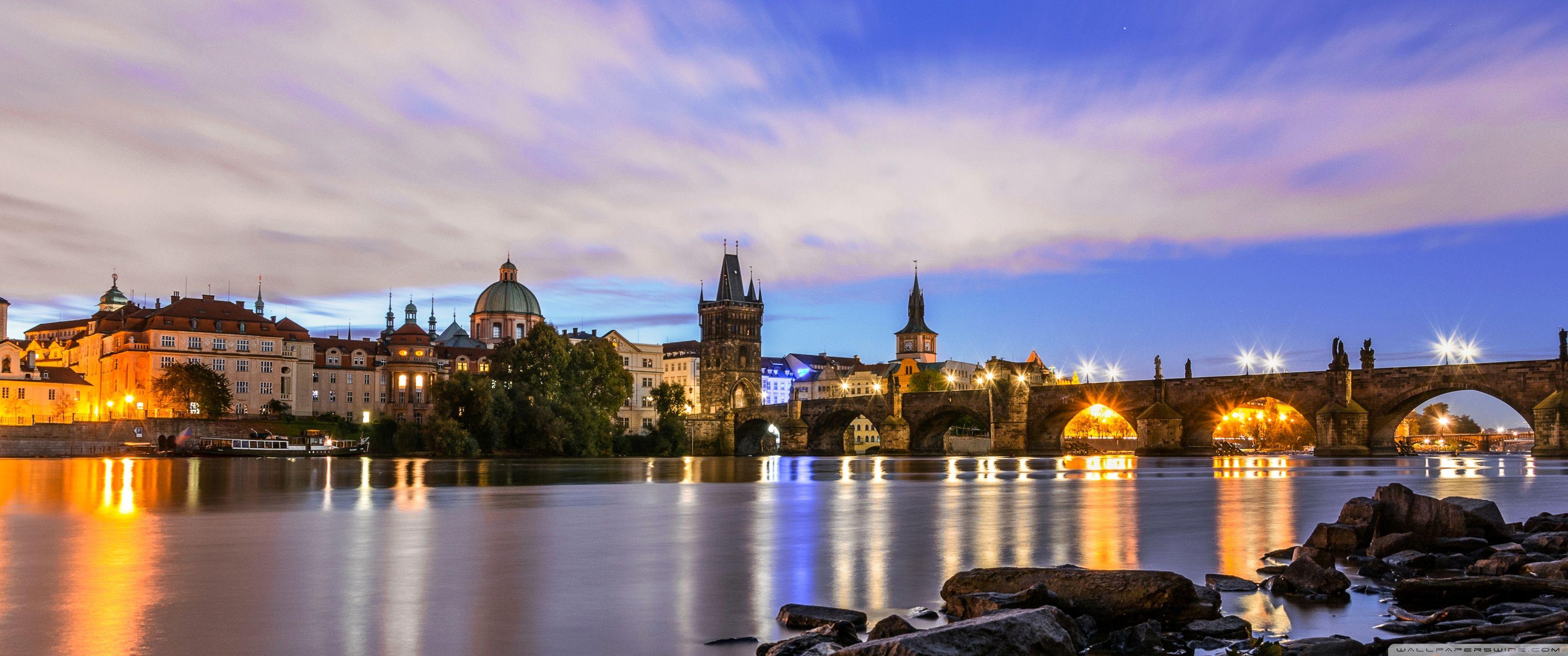 3440x1440 Prague with Charles bridge Ultra HD Desktop Background Wallpaper