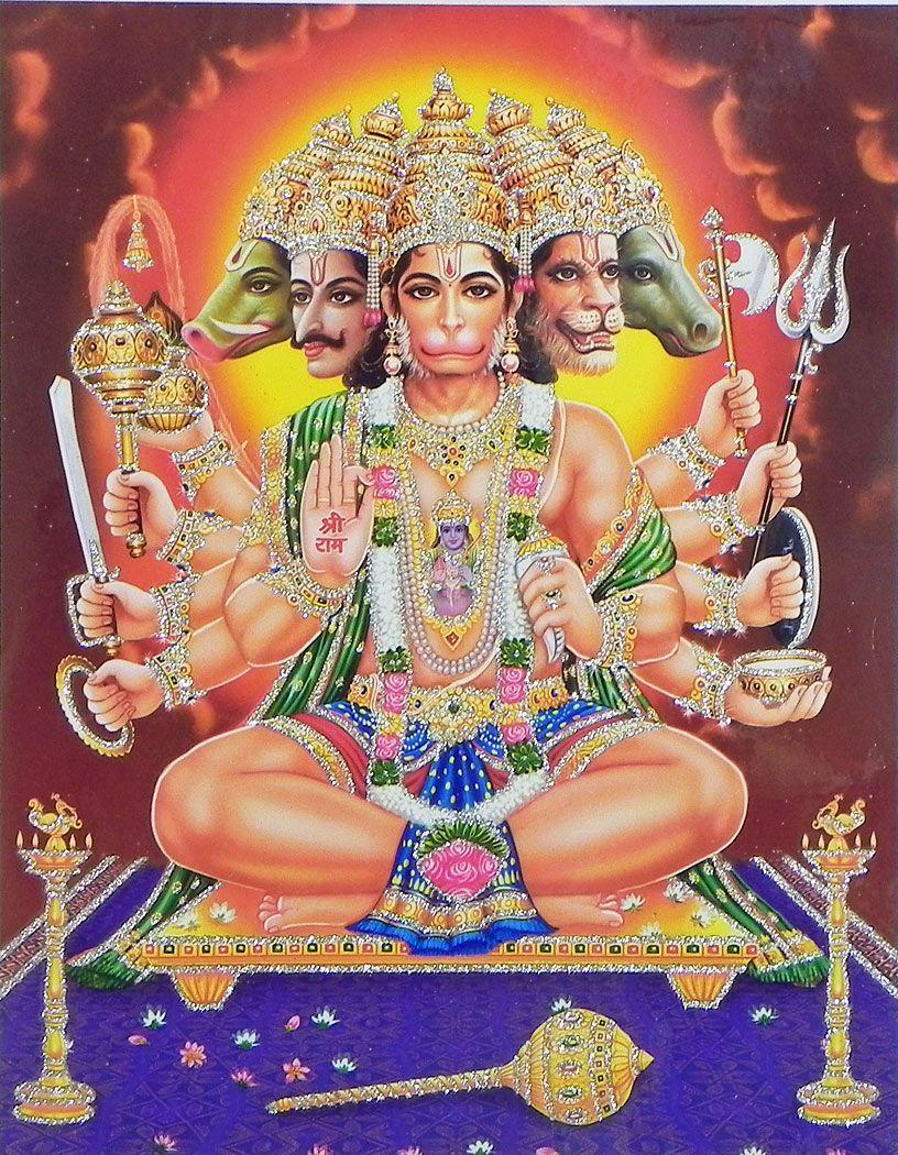816x1050 Panchamukhi Hanuman - (Laminated Glitter Poster). Hanuman