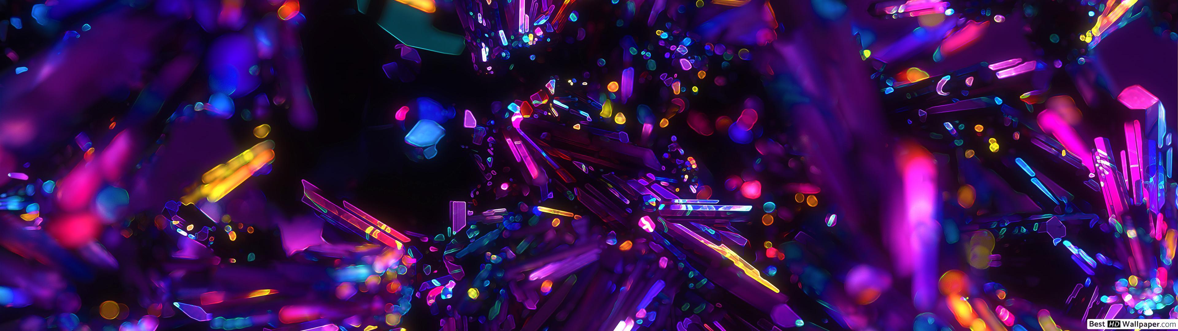 3840x1080 Neon Crystals HD wallpaper download