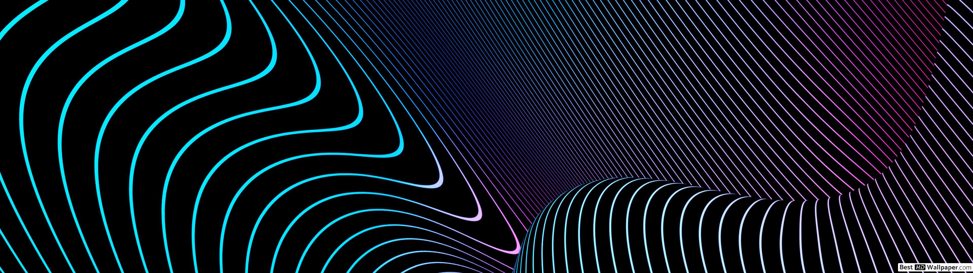 3840x1080 Curvy neon lines HD wallpaper download
