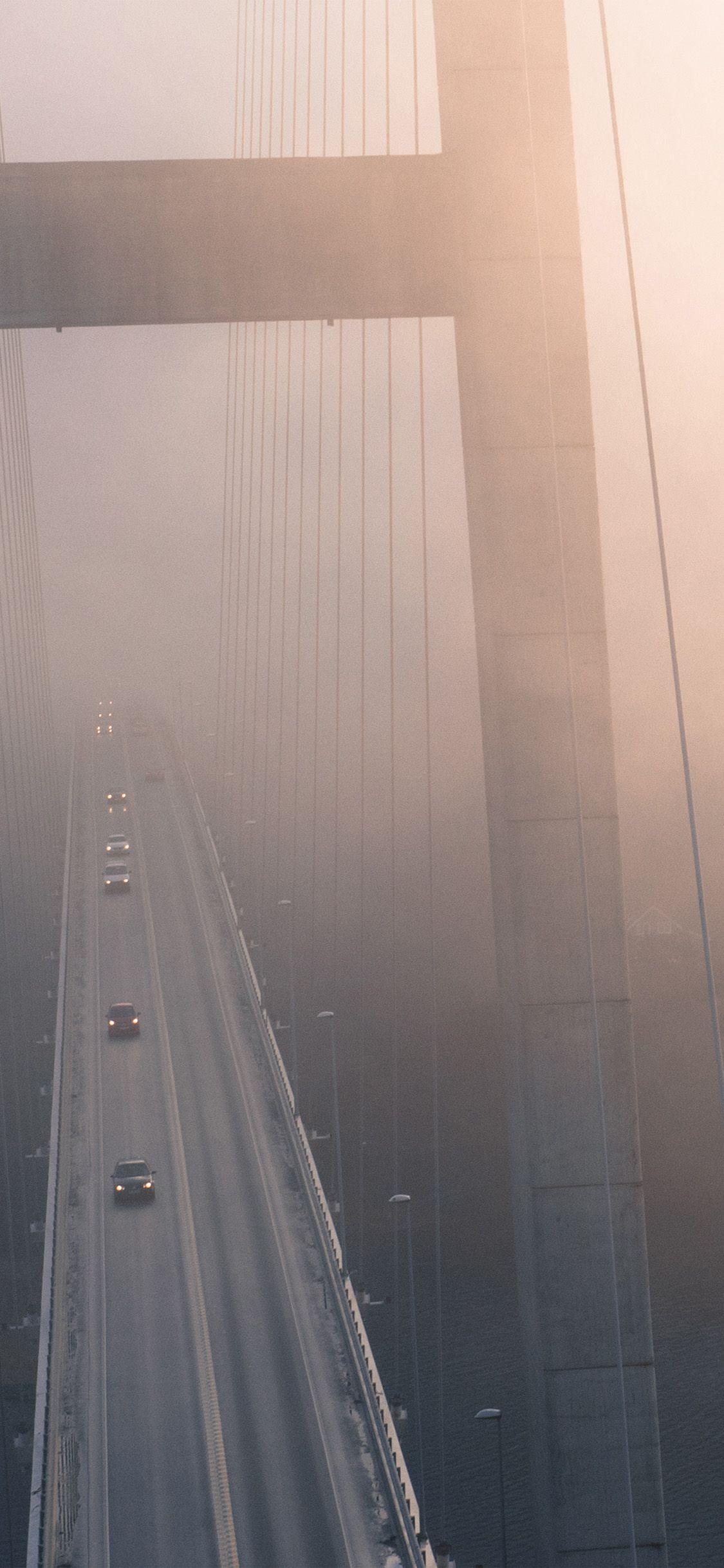1125x2436 Bridge Fog City Nature Wallpaper