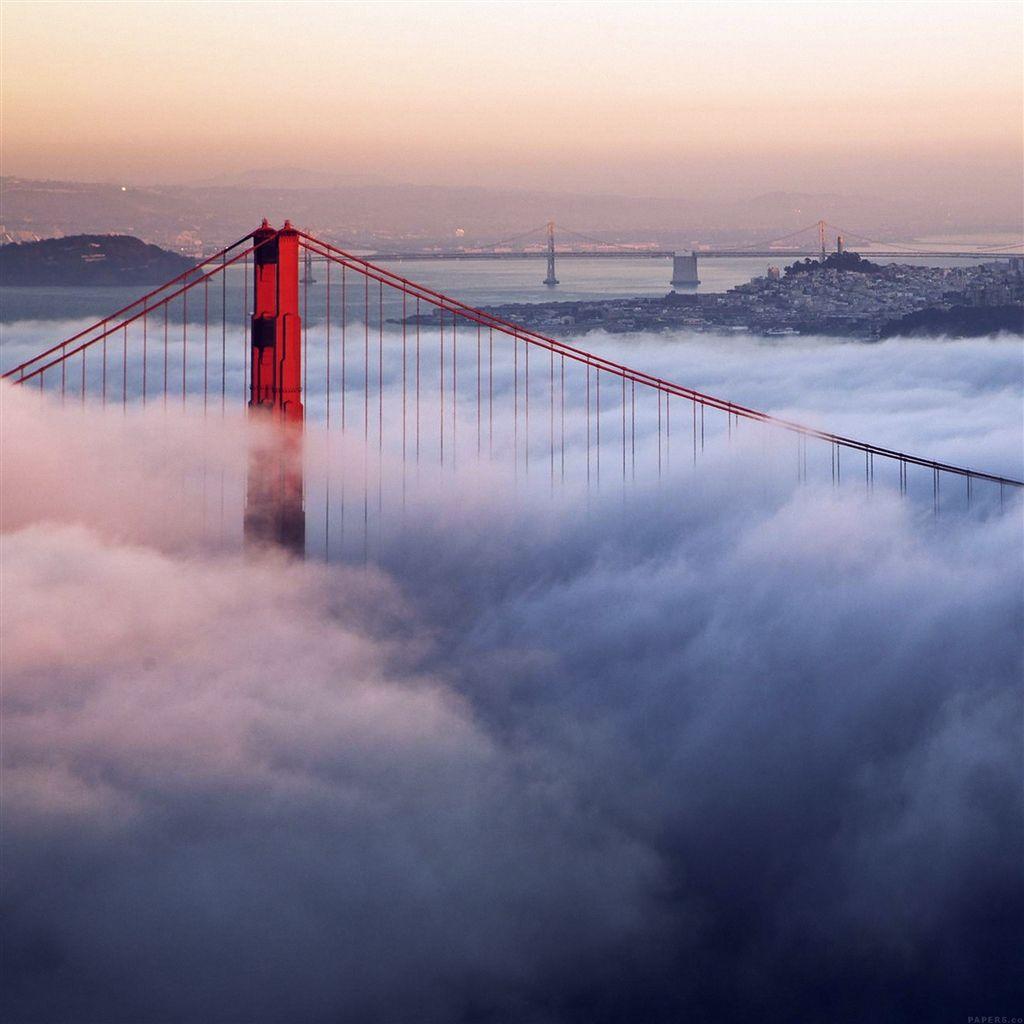 1024x1024 Nature Bridge Over Foggy River Landscape iPad Air Wallpaper Free